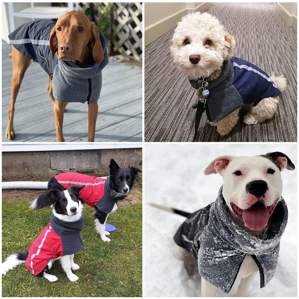 Slowton Winter Dog Coat, Warm Polar Fleece Lining Doggie Outdoor Jacket With Turtleneck Scarf Reflective Stripe Adjustable Water
