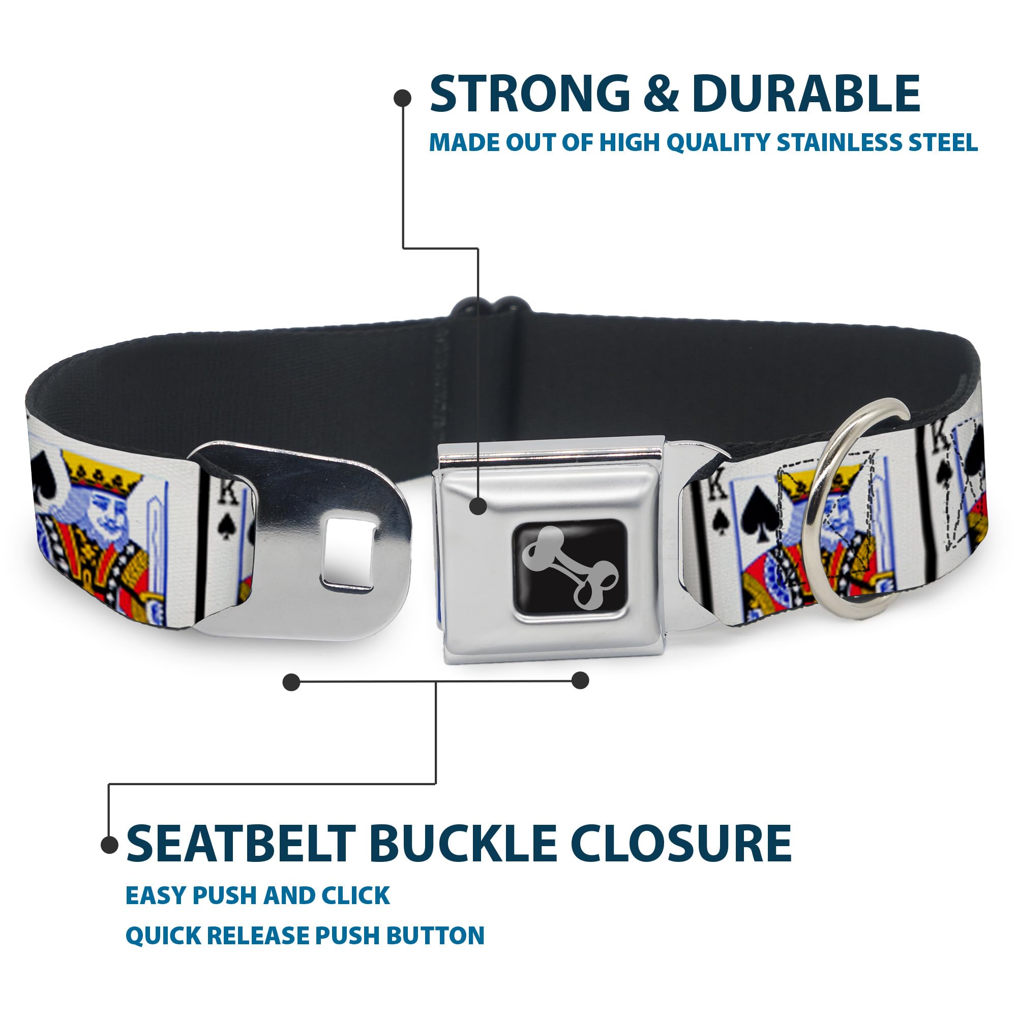 Buckle-Down Seatbelt Buckle Dog Collar - King Of Spades - 1' Wide - Fits 15-26' Neck - Large