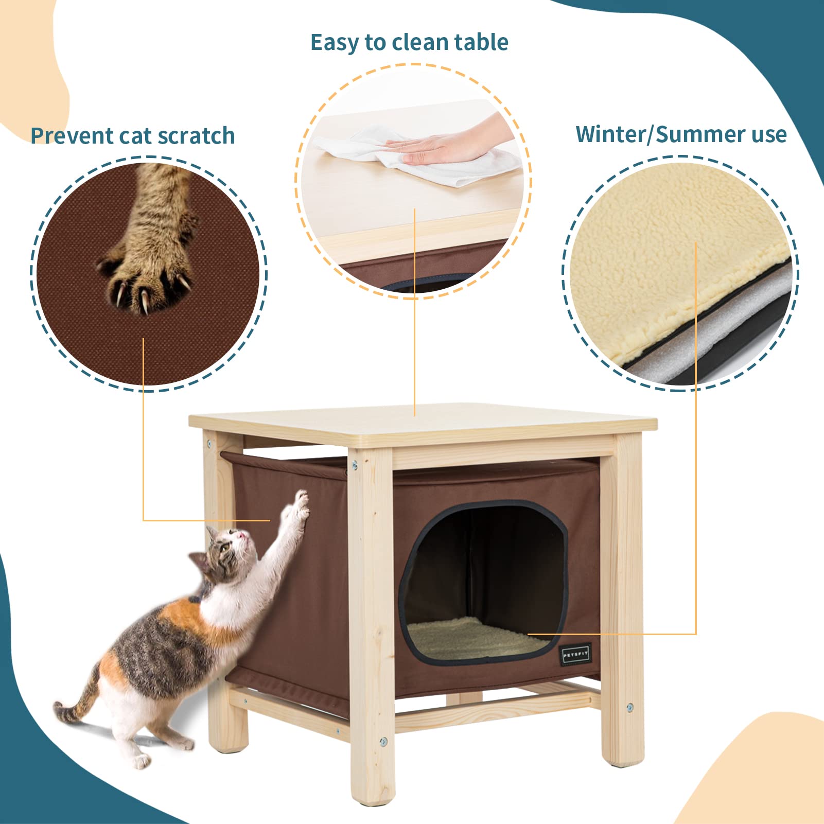 Petsfit Indoor Cat House Furniture, Small Dog House, Hanging Design Cat Cave With Thicken Wood Panel And Cover With Durable Oxford Cloth