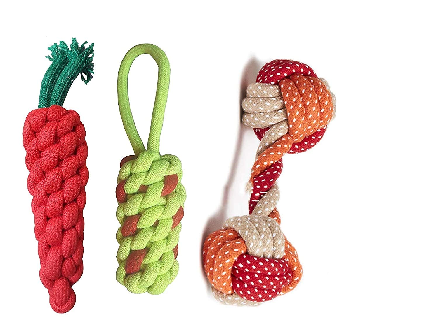 Psk Pet Mart Combo Of 3 Durable Rope Toys For Puppy |Dummy Rope|Carrot Rope|Dumbbell Rope Toys For Dogs & Puppies (Combo Of 3)