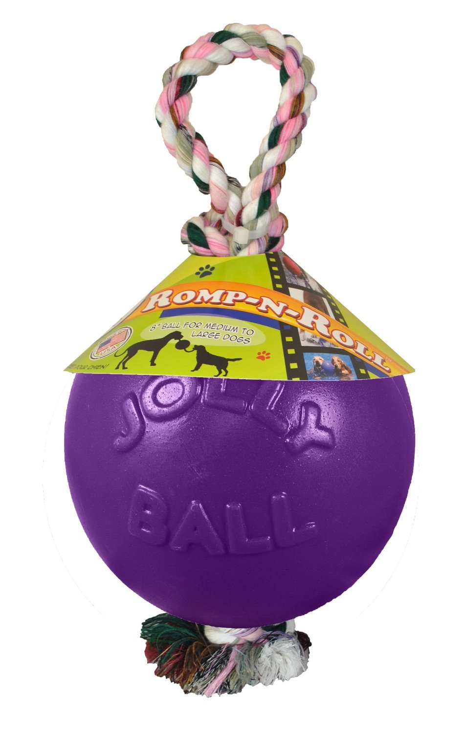 Jolly Pets Romp-N-Roll Rope And Ball Dog Toy, 4.5 Inches/Small, Purple, 4.5-Inch Romp-N-Roll, Purple