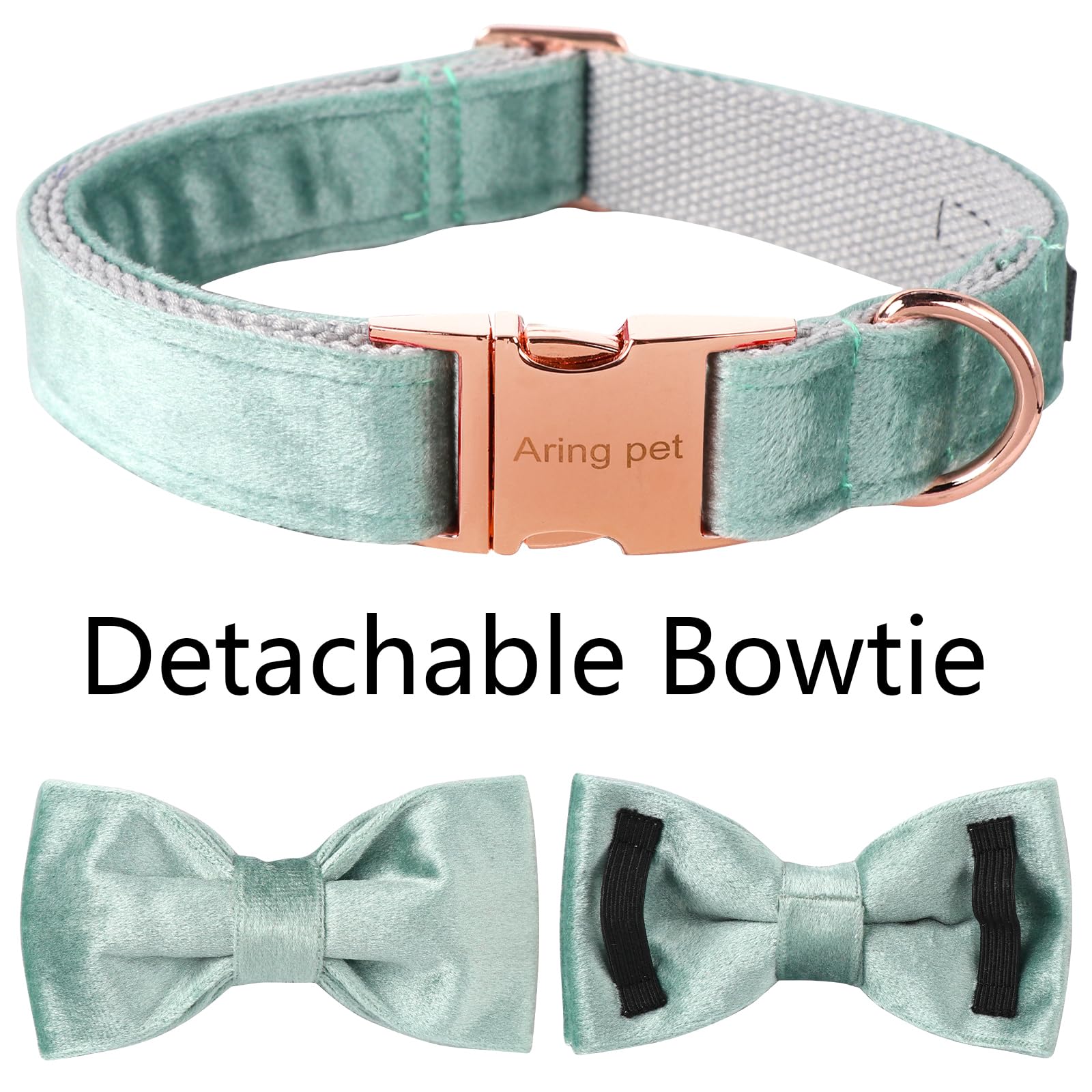 ARING PET Velvet Dog Collars with Bow tie, Dog Bowtie Collar, Adjustable Green Dog Collar,Small.