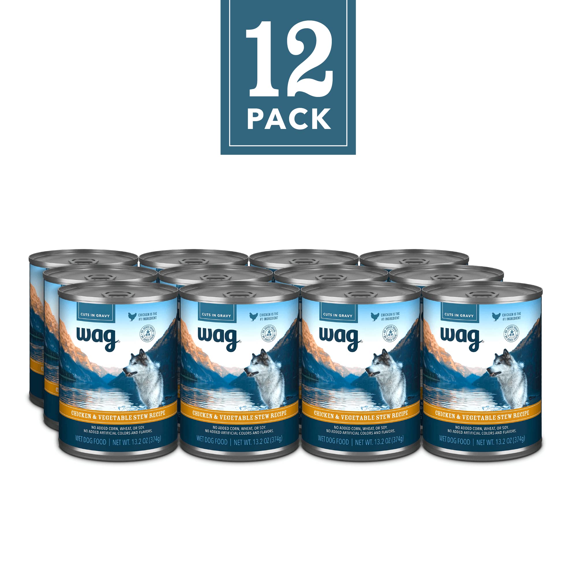 Amazon Brand - Wag Wet Canned Dog Food, Chicken & Vegetable Stew Recipe, 13.2 oz Can (Pack of 12)
