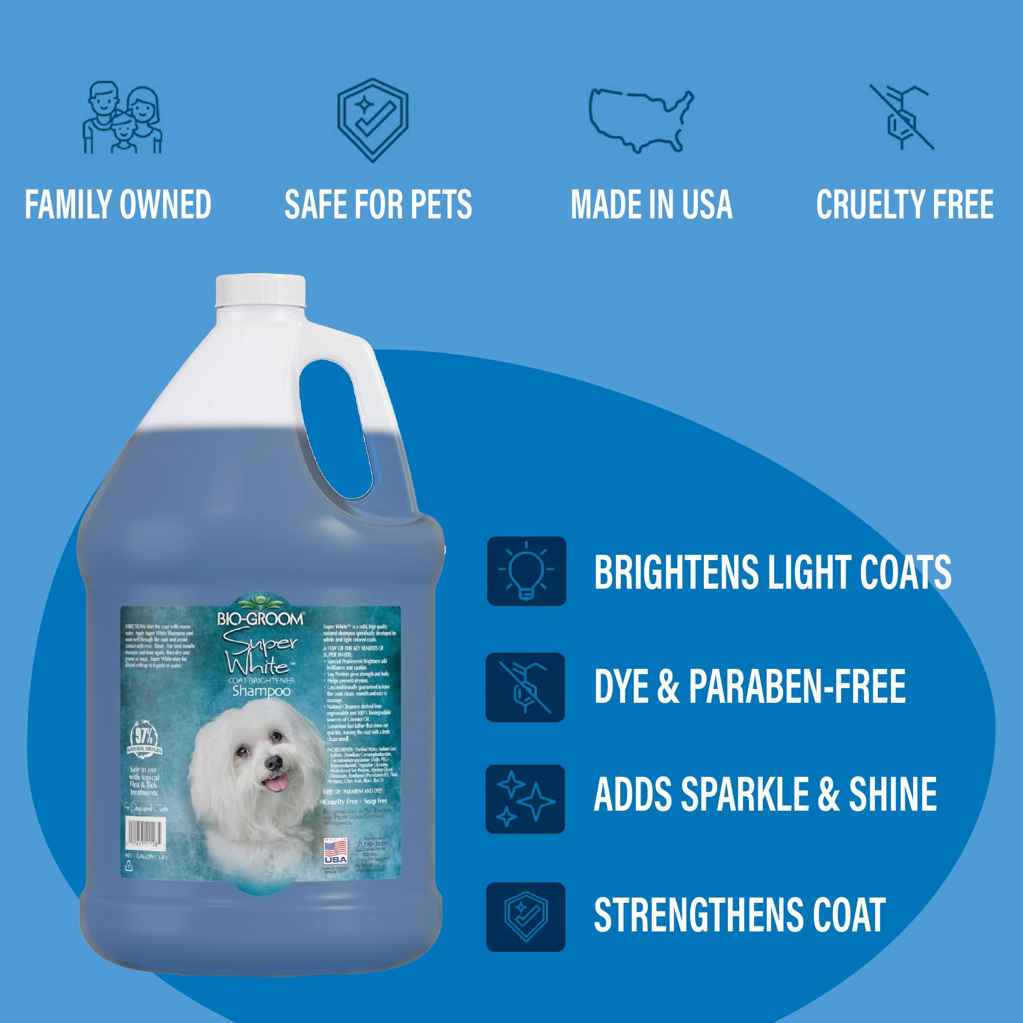 Bio-Groom Super Whitening Dog Shampoo - Whitening Pet Shampoo, Dog Bathing Supplies, Puppy Wash, Dog Grooming Supplies, Cruelty-