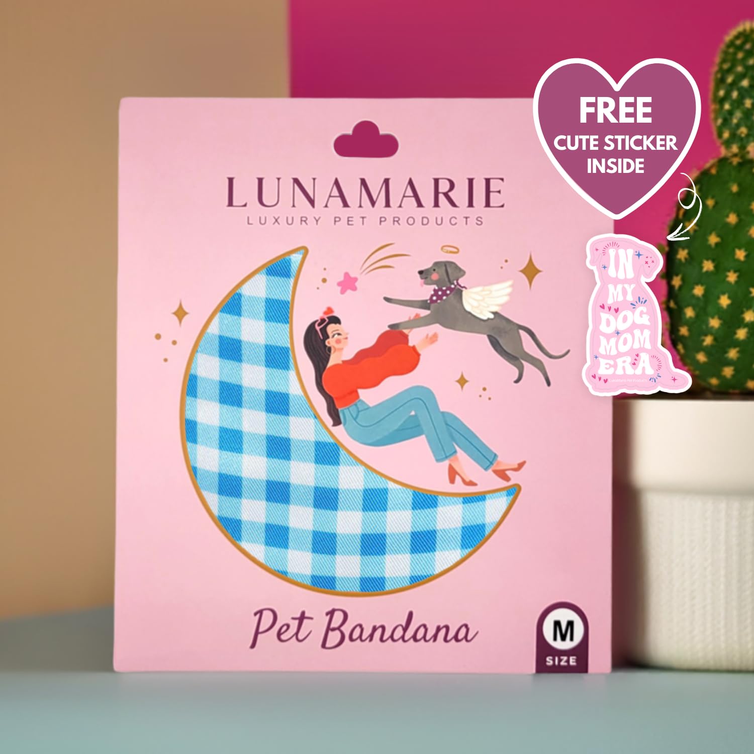 Lunamarie - Luxury Pet Birthday Bandanas -Premium & Silky Poly Fabric | 100% Handmade | Custom Shape Dual Layered (Blue Checkers