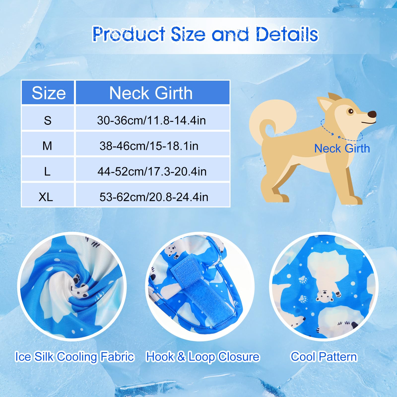 Talltalk 5 Pieces Dog Cooling Bandanas Neck Wraps Ice Scarf Pet Dog Cooling Collar Hunting Training Hiking Camping Accessories F