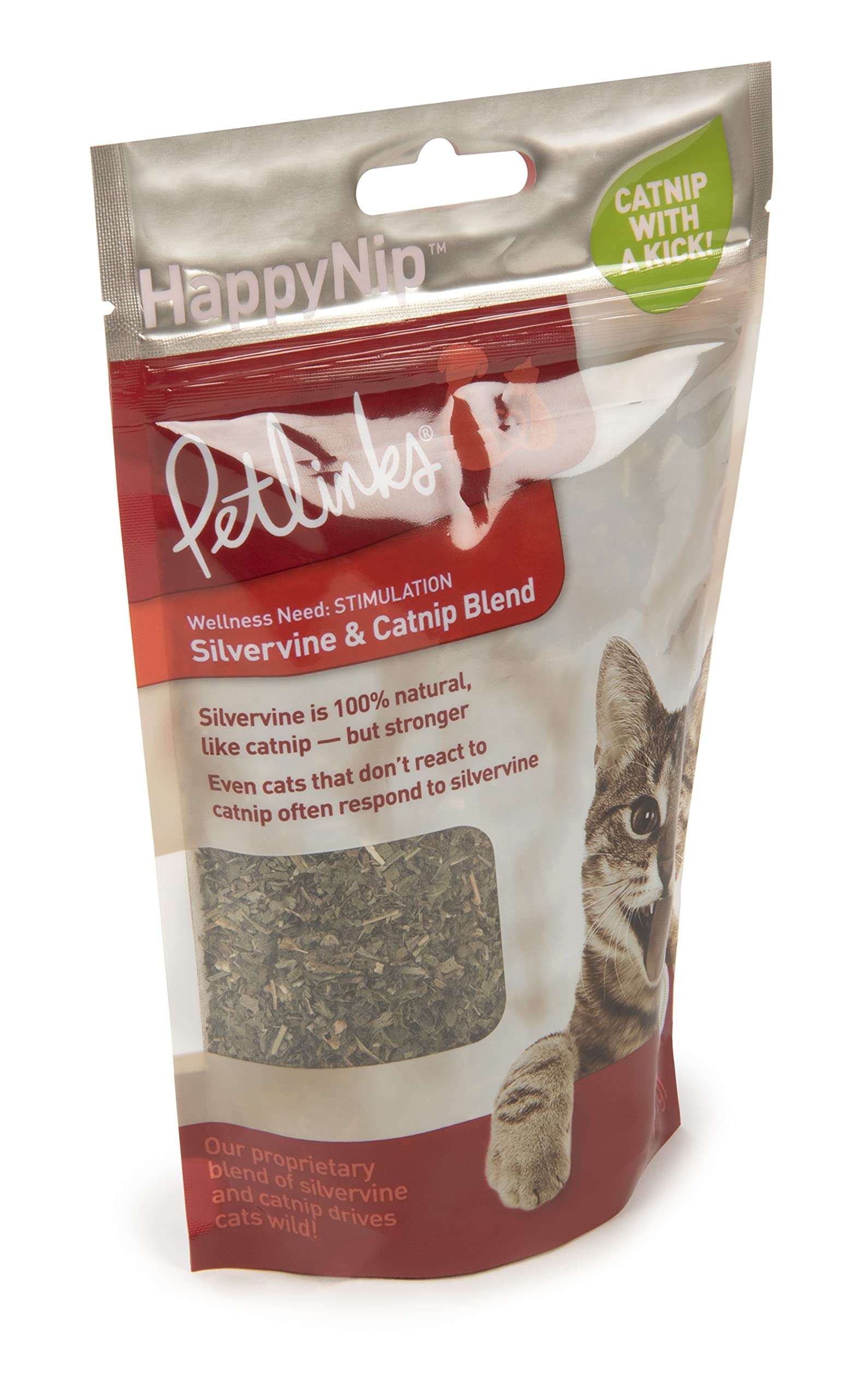 Petlinks HappyNip Silvervine & Catnip Blend, Highly Potent, 2 Ounces, Resealable Pouch, Red
