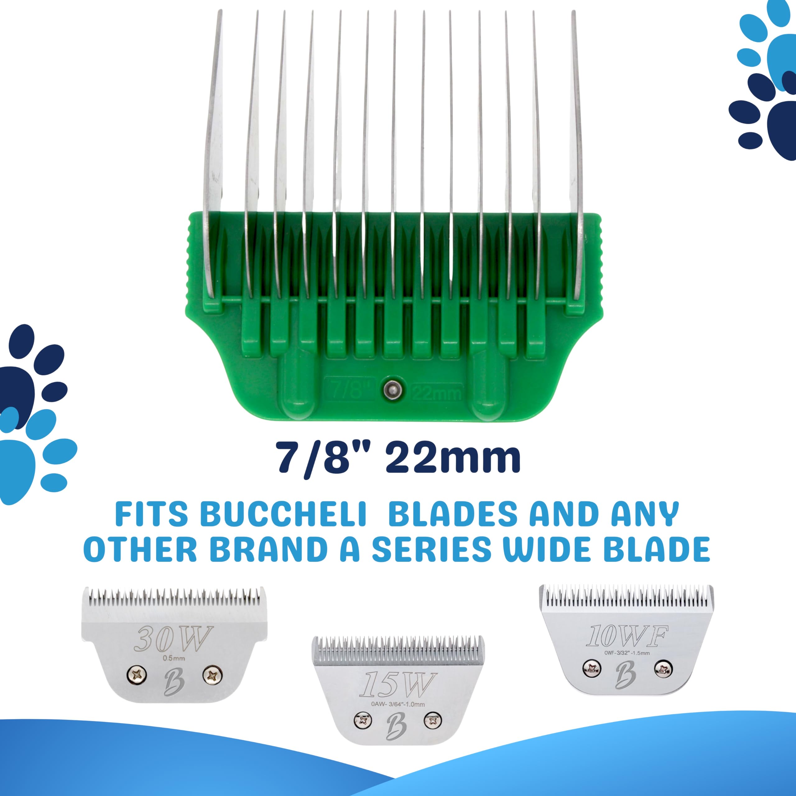Bucchelli 22Mm 7/8'' Cut Wide Clipper Guard Attachment For A5 Type Blade | Stainless Steel Blade For Professional Groomers And S