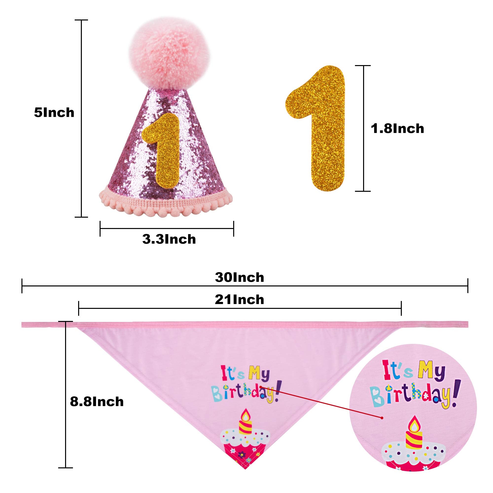 Gagiland Dog Birthday Party Supplies Bandana Hat Banner Set Dog Boy Girl Cute Bow Tie Scarf Birthday Decorations (Pink With Balloon)