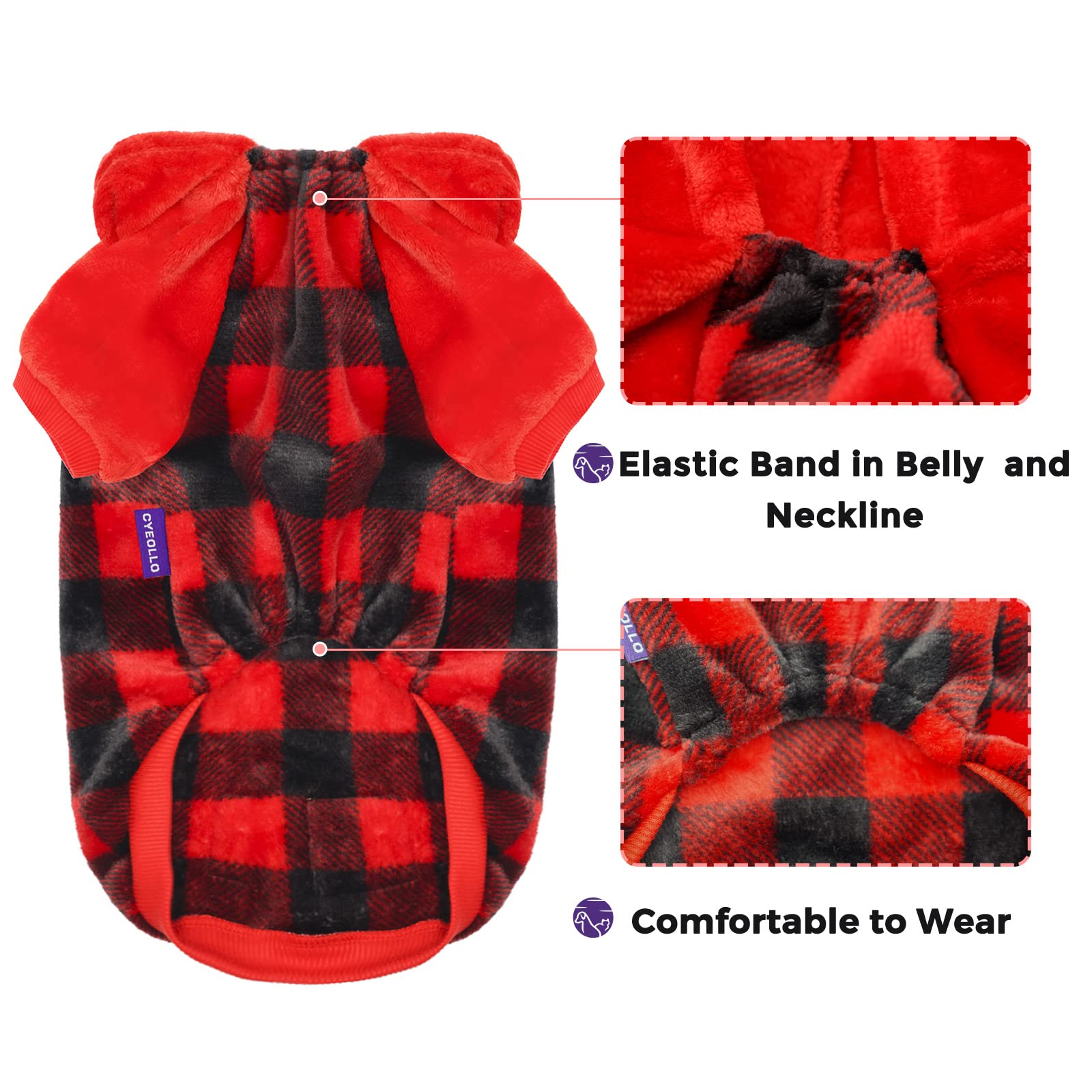 Cyeollo Dog Sweater Coat Dog Flannel Sweatshirt Dog Hoodie Puppy Winter Clothes Buffalo Plaid Dog Coats For Small Dogs Pet Appar