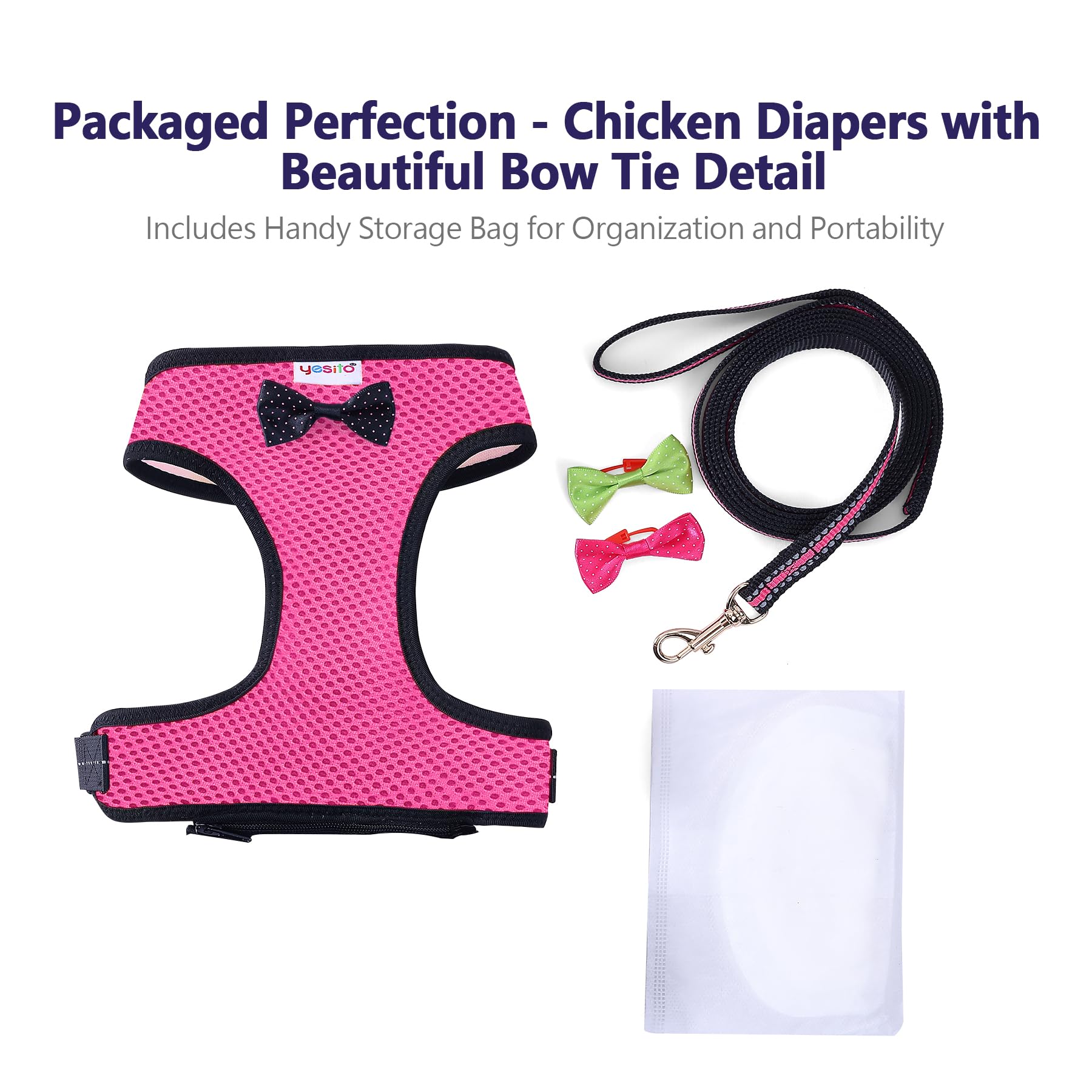 Yesito Chicken Harness with 6ft Belt, Comfortable & Breathable, Small Size for Chickens/Ducks/Geese, Green & Pink