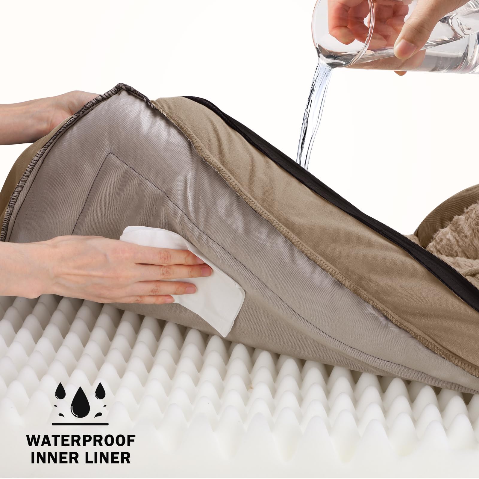 INVENHO XXL Orthopedic Dog Bed - Waterproof Egg-Crate Foam Sofa, Brown, Washable Cover, Nonskid Bottom (48"x 35"x 6.5")