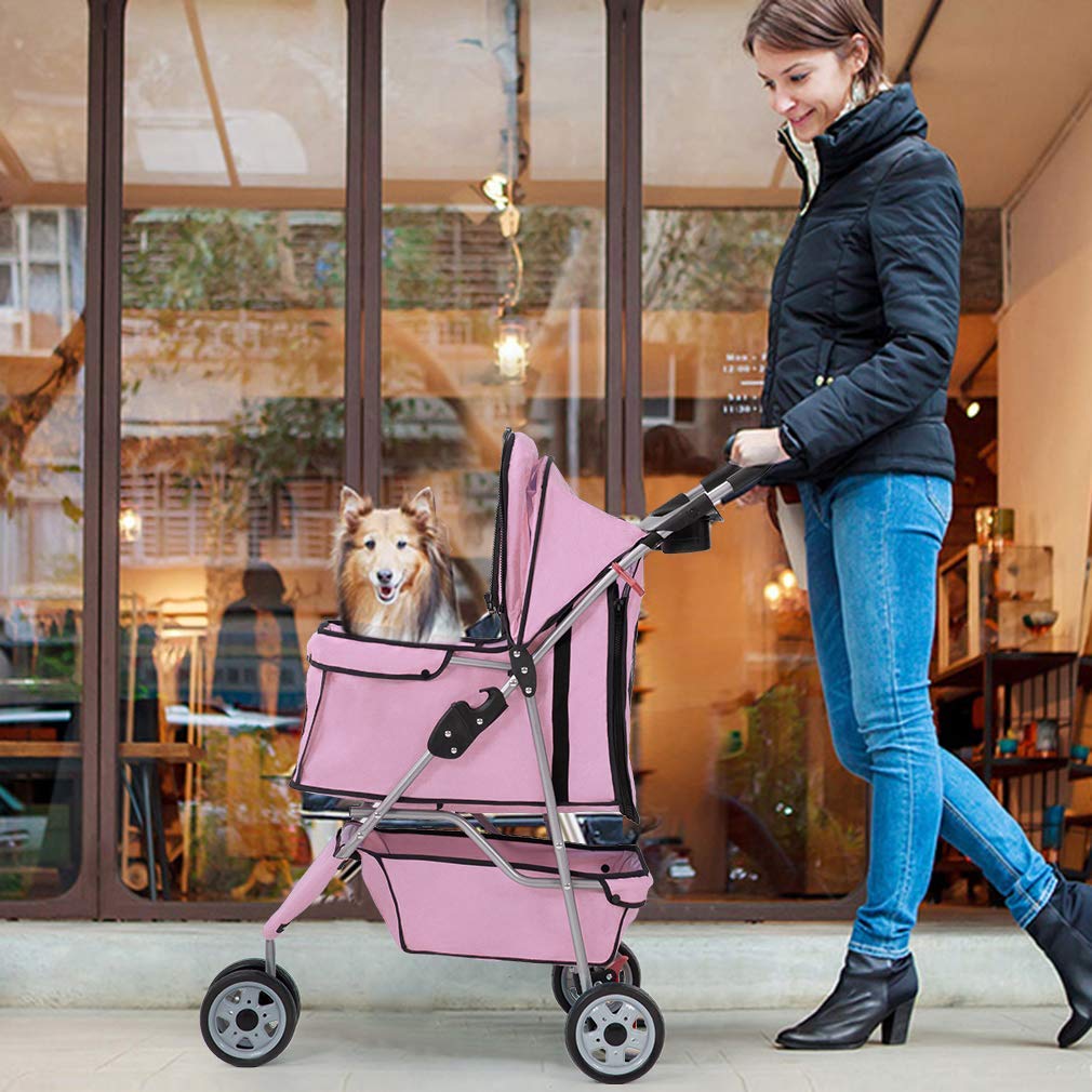 Bestpet 3 Wheels Pet Dog Stroller Cat Cage For Medium Small Dogs Cats Travel Folding Carrier Waterproof Puppy Stroller With Cup