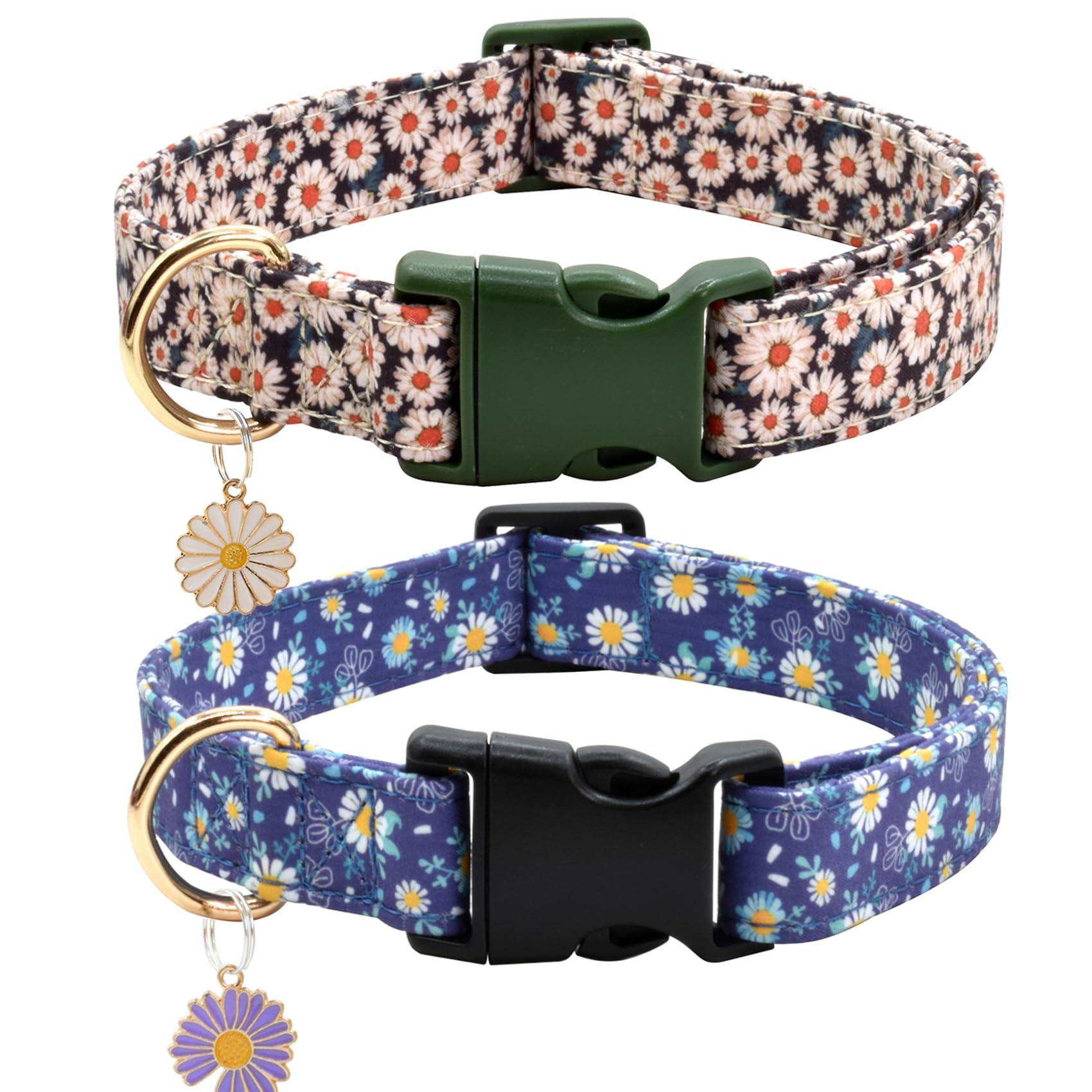 Flower Patterns Dog Collar With Accessories, Soft Cotton Dog Collars For Small Medium Large Female And Male Dog(Daisy&Wild Chrys