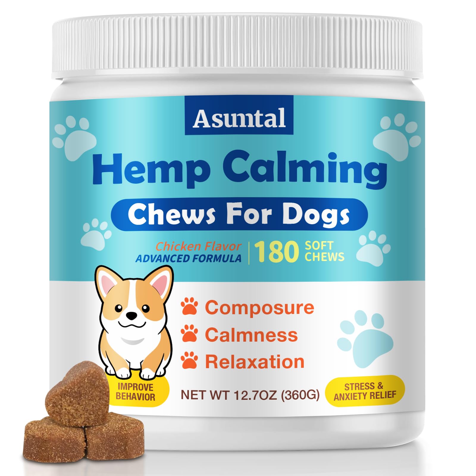 Calming Chews for Dogs - Advanced Hemp Dog Calming Chews - Anxiety Relief Treats - Dog Supplement for Barking, Vet Visits, Stres