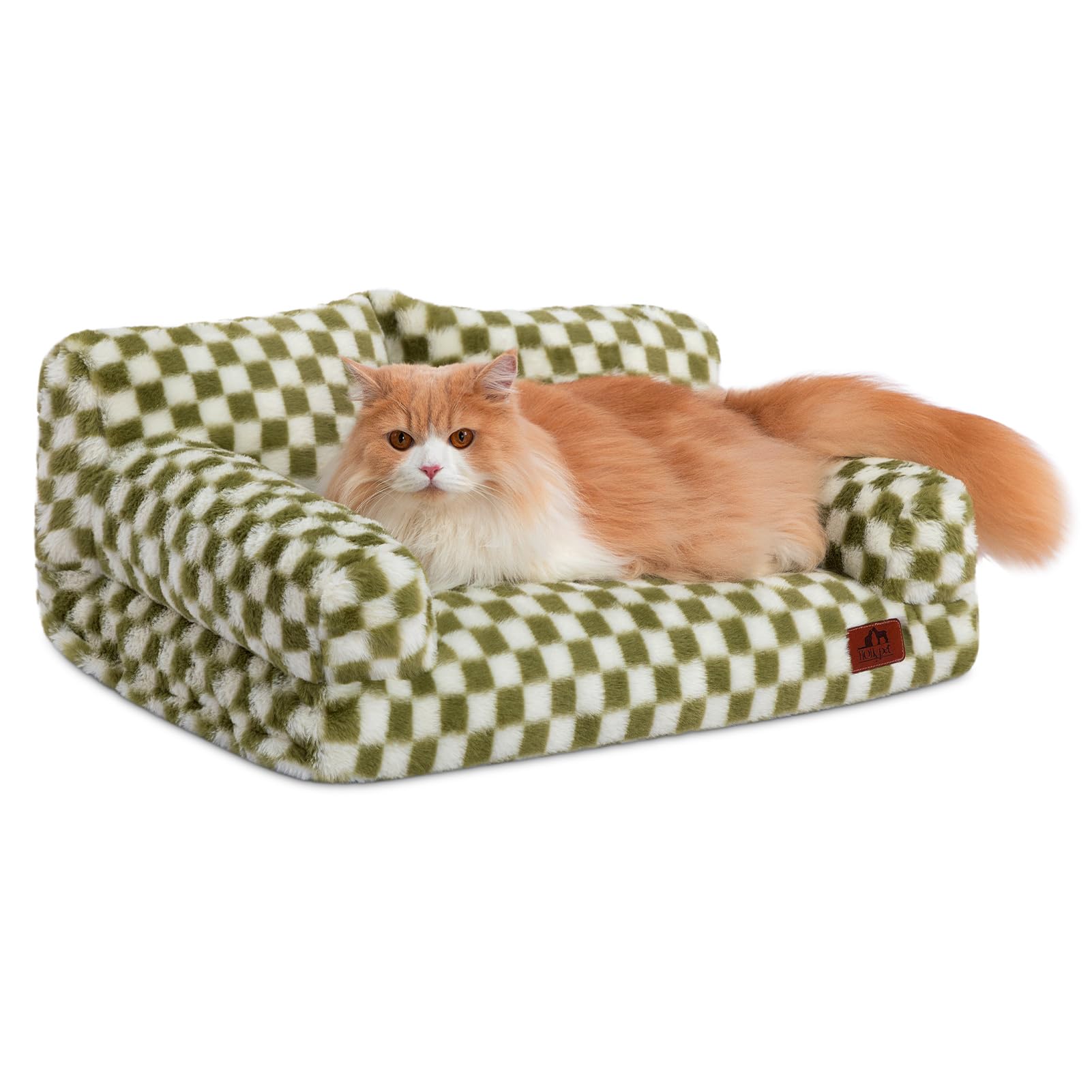 Hollypet Fluffy Dog Cat Bed Pet Couch Beds Plush Soft Warming Washable Puppy Bed for Small Medium Dogs and Large Cats, Green and