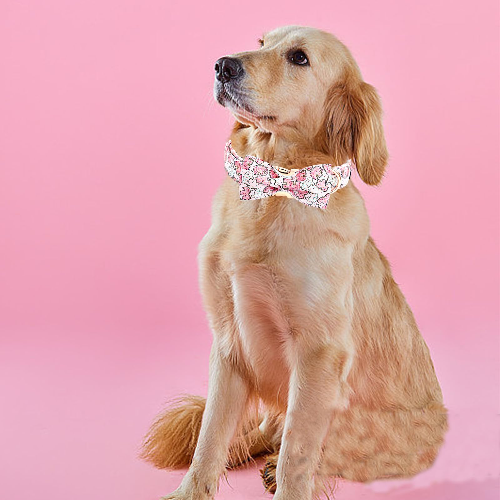 Elegant Little Tail Dog Collar, Pink Dog Collar With Bow Cute Elephant Cookies Print Cotton Soft Female Male Pet Collar Bowtie D