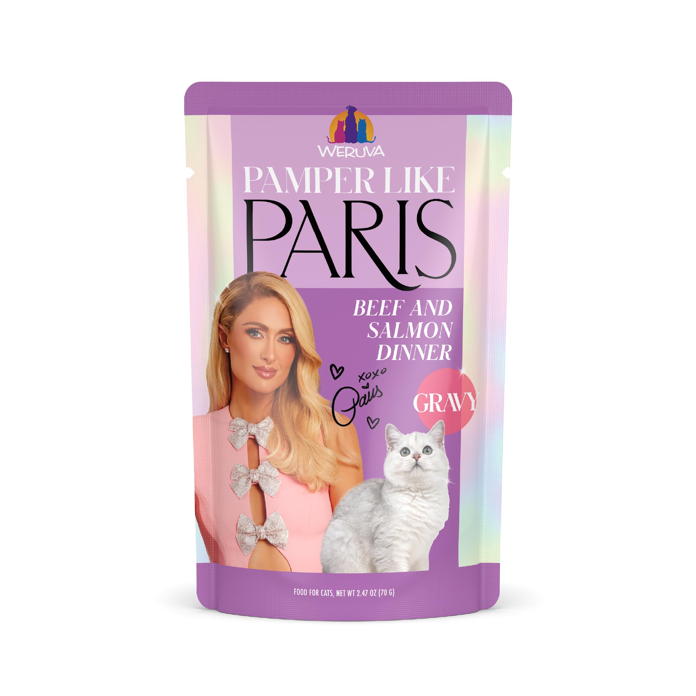 Weruva Paris Hilton Pamper Like Paris Wet Cat Food, Beef and Salmon in Gravy, 2.47oz Pouch, Pack of 12
