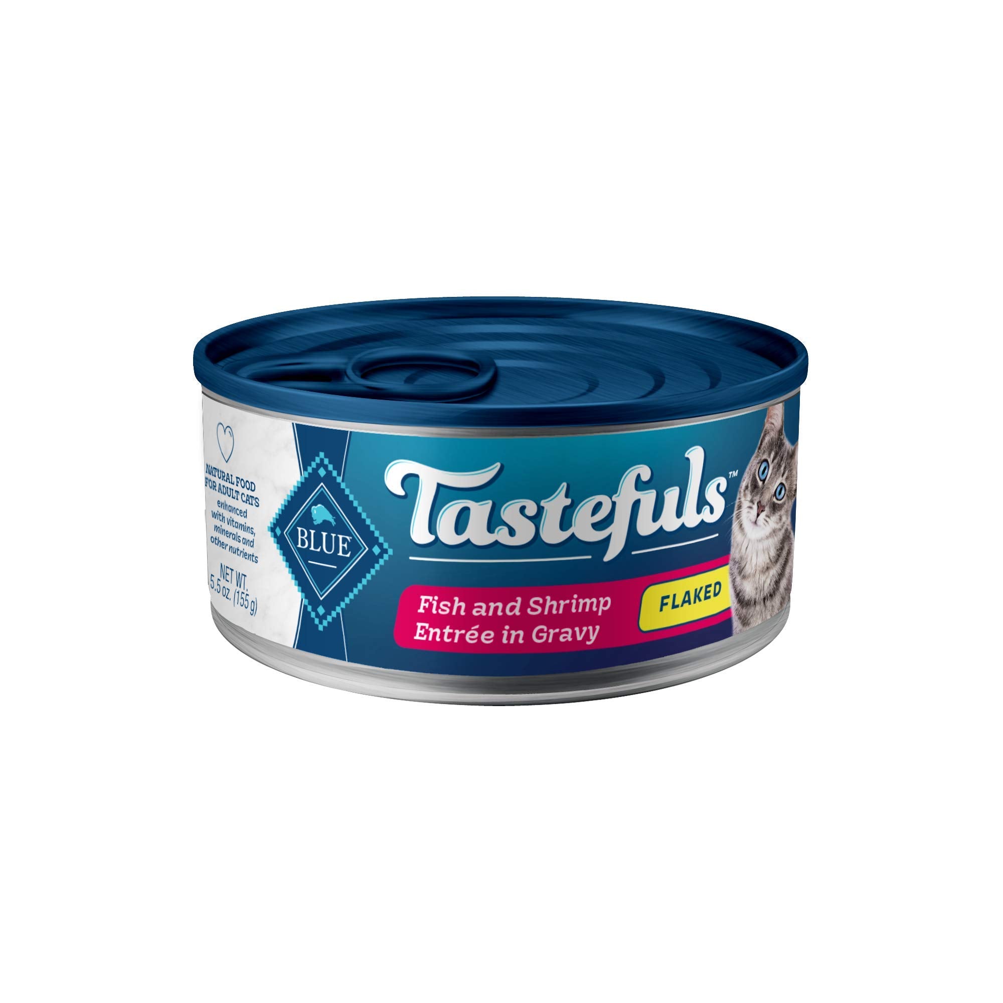 Blue Buffalo Tastefuls Flaked Wet Cat Food, Made with Natural Ingredients, Fish and Shrimp Entr  e in Gravy, 5.5-oz Cans (24 Cou