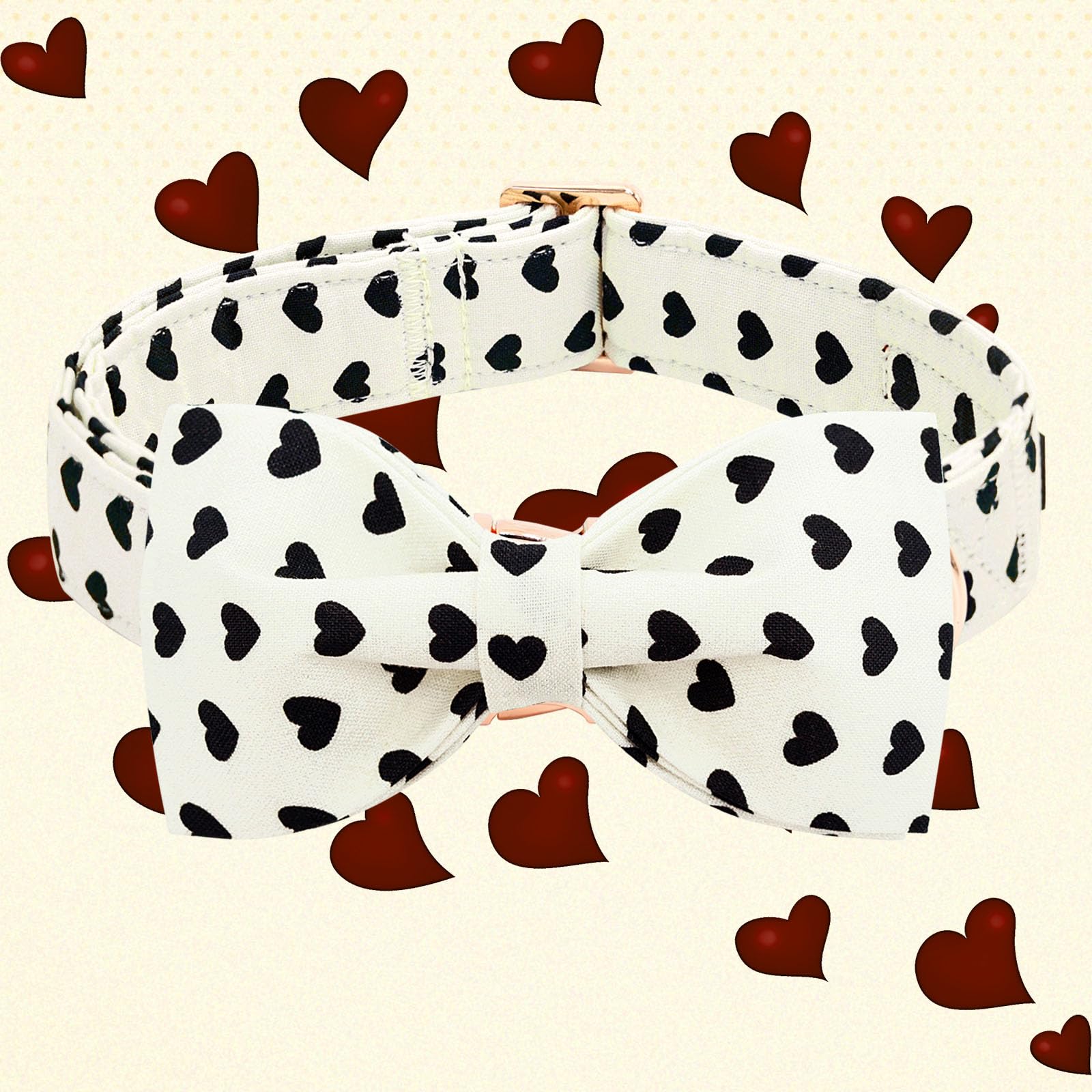 Lionheart Glory Dog Bow Collar Valentine'S Day Dog Collar For Small Dogs Hearts Print Dog Collar With Bowtie Spring Dog Collars