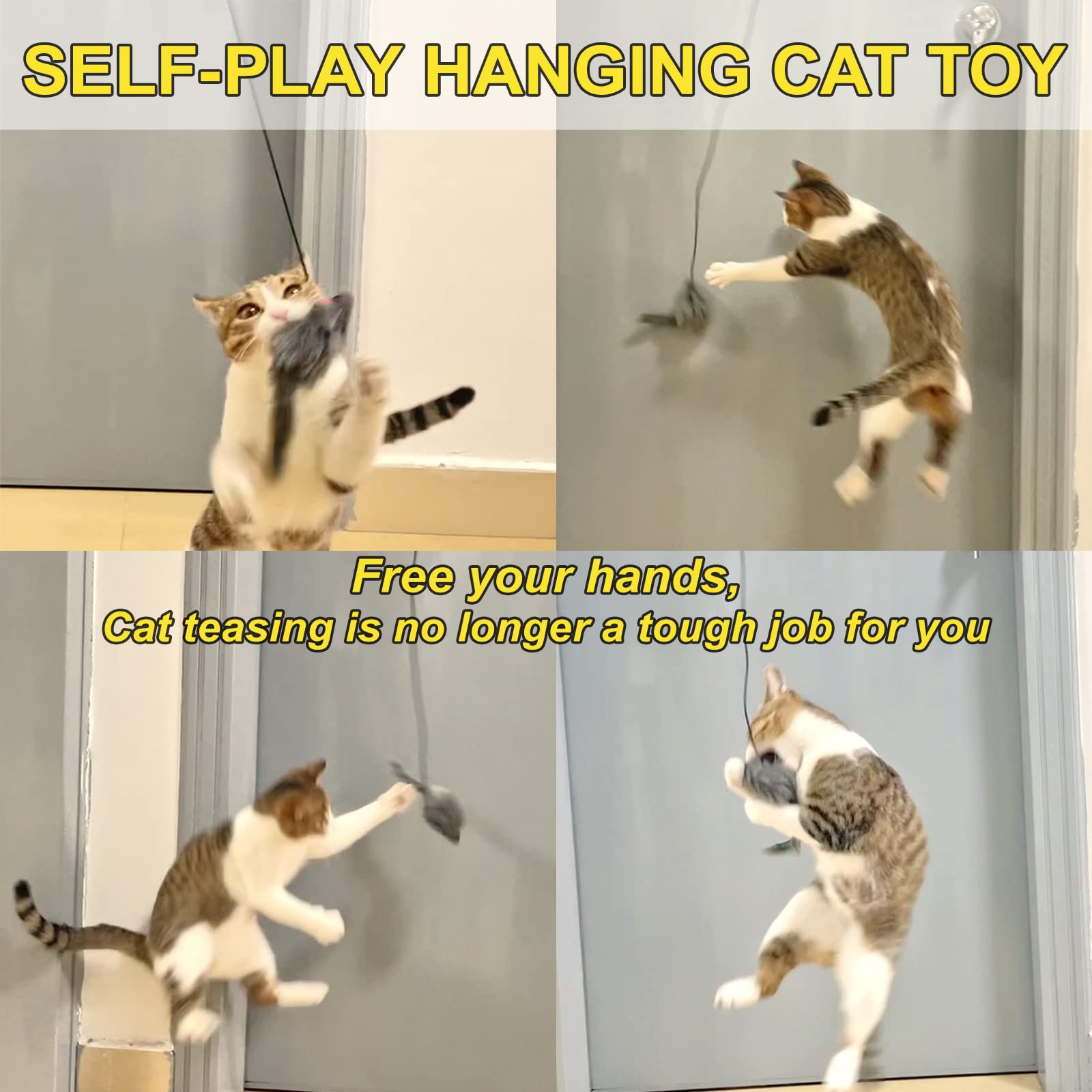 Mintcat Hanging Cat Toy - 2Pcs Interactive Cat Feather Toys For Mental Physical Stimulation, Retractable Teaser Kitten Toys For