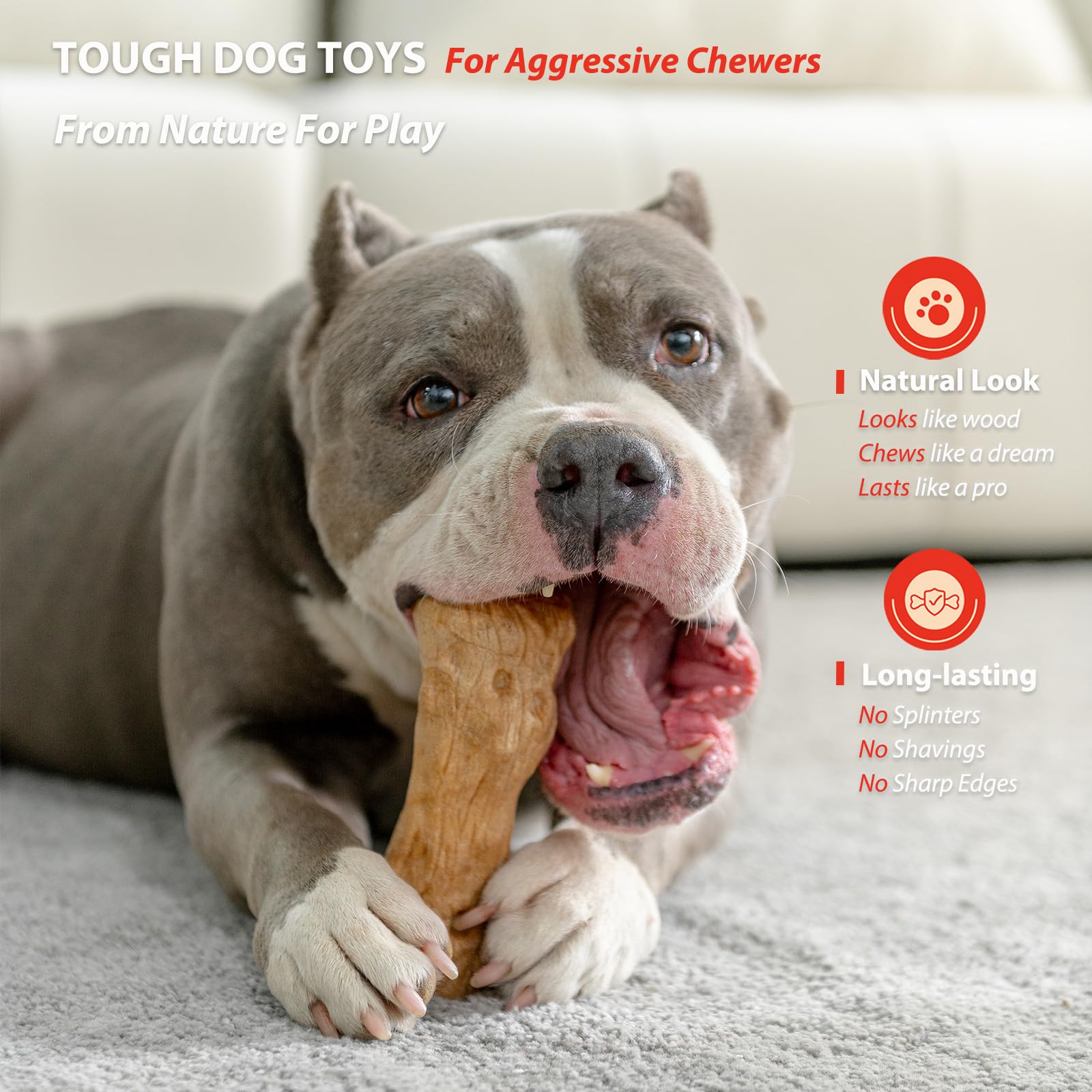 Willjoy Dog Chew Toys for Aggressive Chewers, Large Pine Wood & Nylon, Bacon Flavor, Model DCT01 - 1-Pack DuraDumb