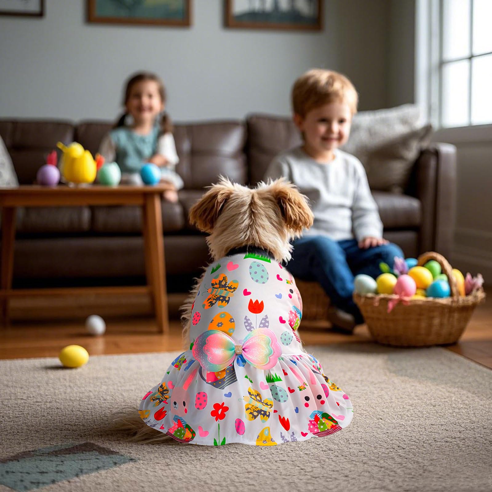 Habbiful Pet Dog Easter Outfit, Egg Bunny Flower Colorful Dog Dress Spring Summer Pet Doggie Apparel For Dogs Cats Gifts, L