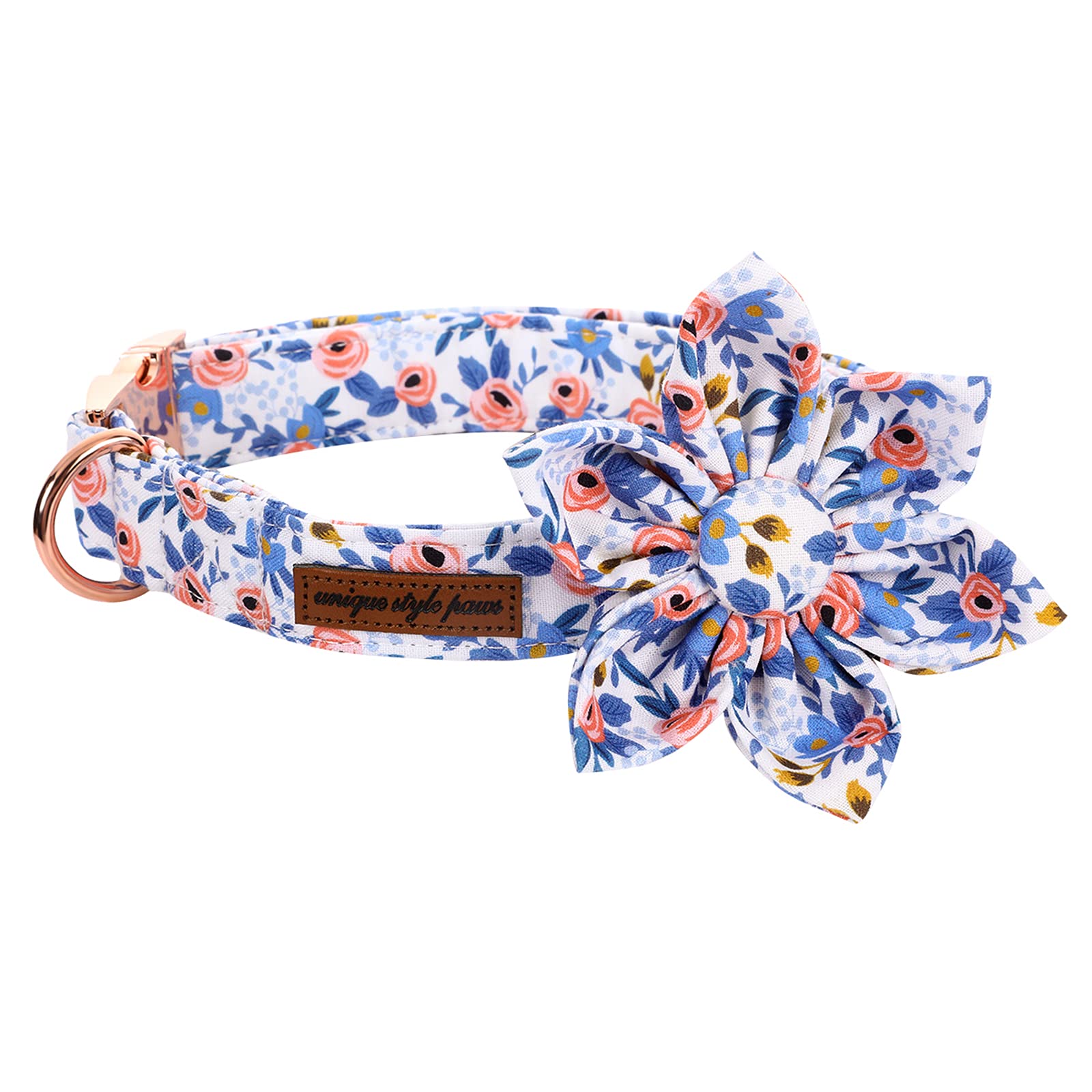Uniqe Style Paws Flower Dog Collar, Rose Adjustable Girl Dog Collar With Flower, Durable Floral Pattern Pet Collar For X-Large Female Dogs