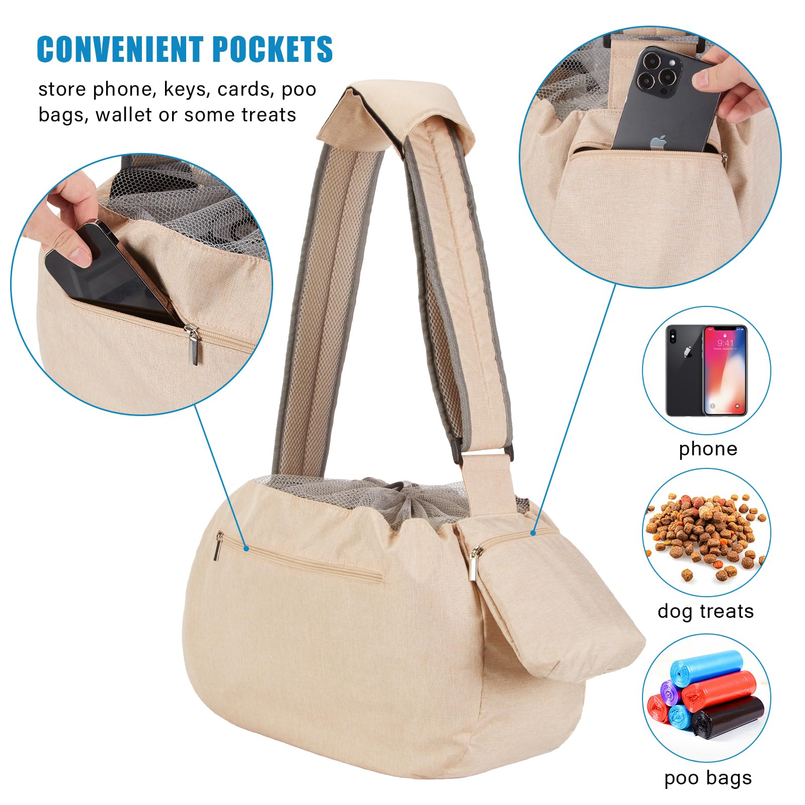 Ownpets Pet Sling Carrier, Fits 15 to 20lbs Extra-Large Dog/Cat Sling Carrier Reversible and Hands-Free Dog Bag with Adjustable