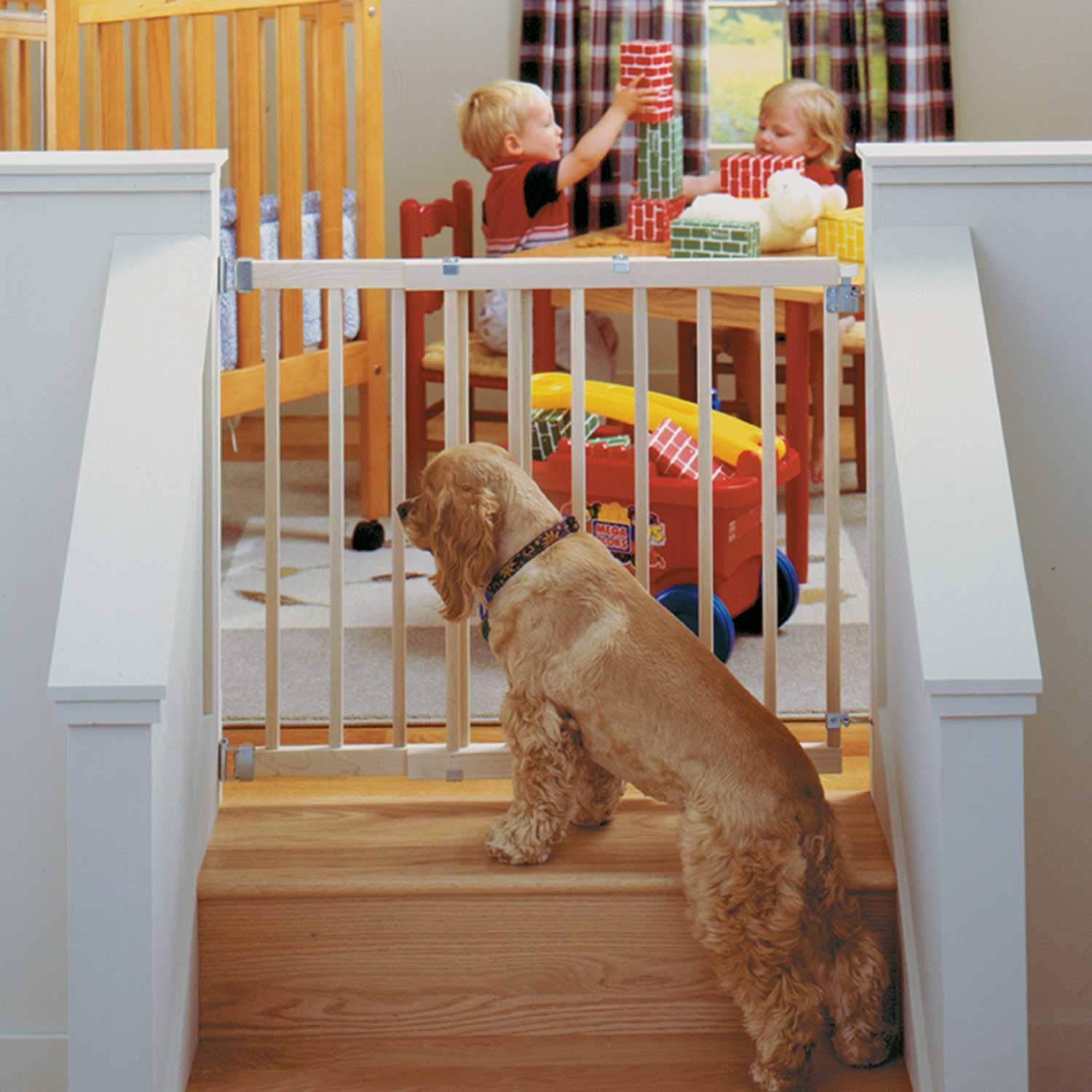 Toddleroo by North States Stairway Swing Wooden Gate, Baby Gate for Stairs. Fits 28"- 42" Wide. Hardware Mount. Child Gates for Doorways. Made in USA (30" Tall, Sustainable Hardwood)