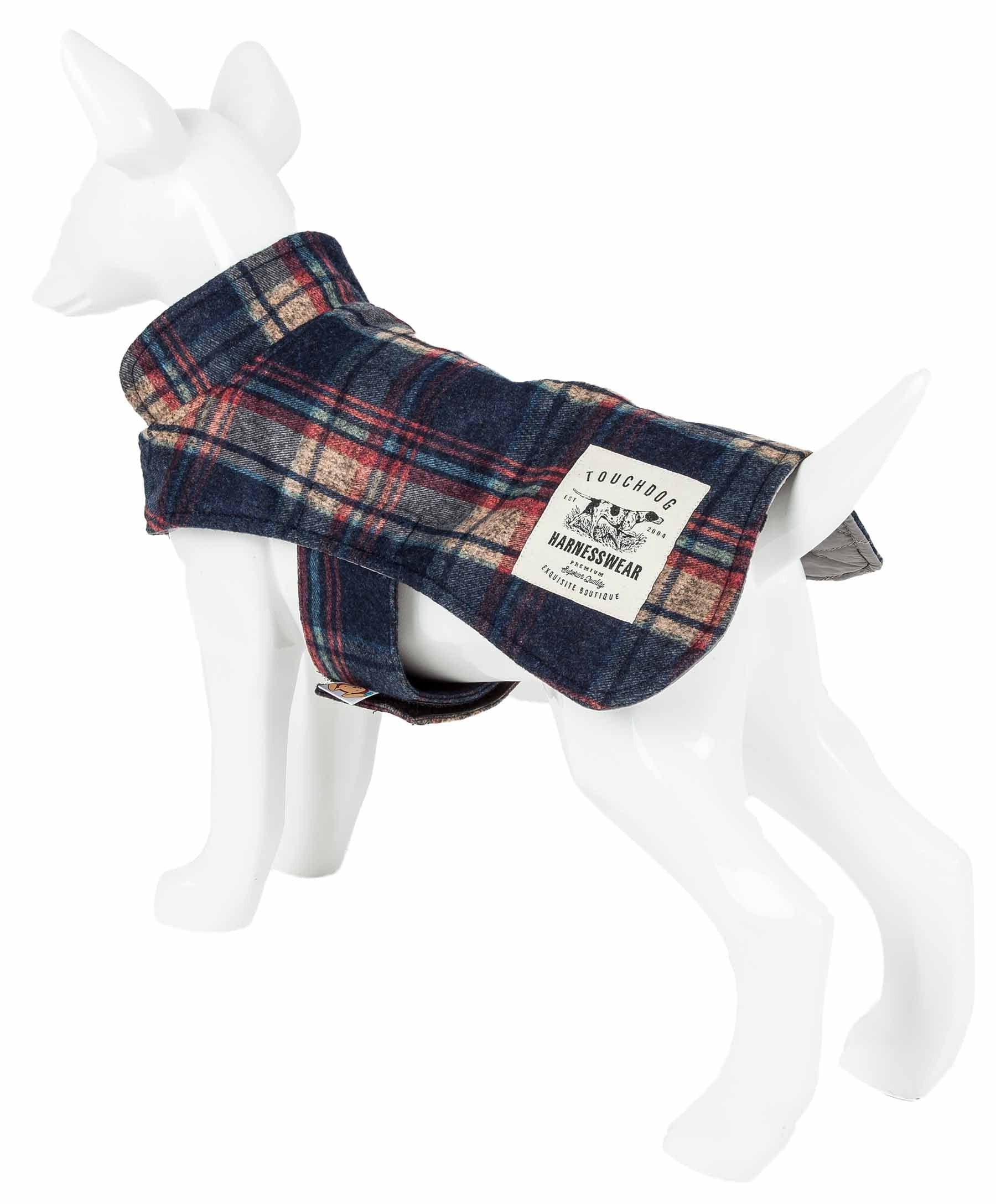 Touchdog  2-in-1 Tartan Plaided Dog Jacket with Matching Reversible Dog Mat - The Dog Coat Features Hook-and-Loop Closures and F