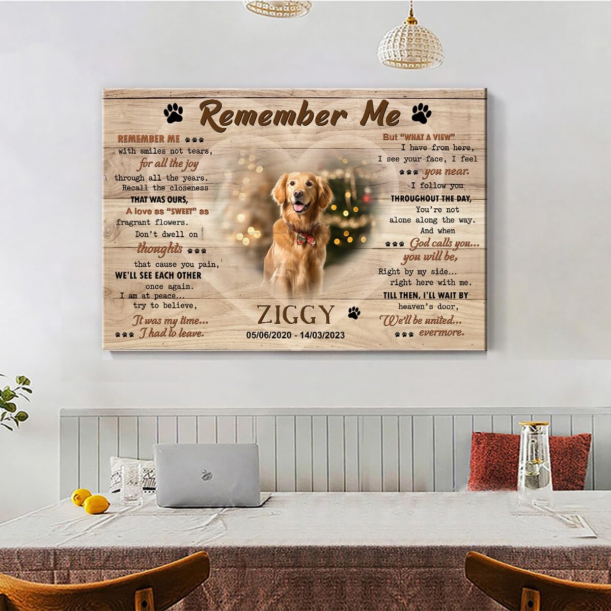 S101613 Dog Memorial Landscape Canvas Gifts, Remember Me Mom, Sympathy Personalized With Picture Date