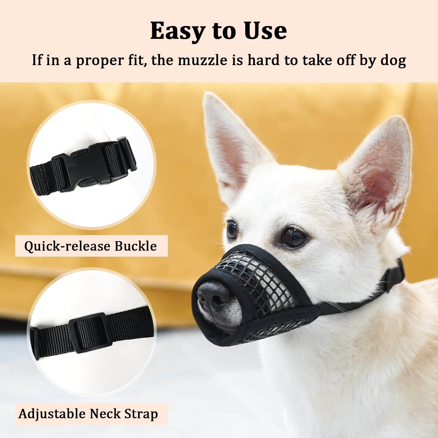 Mayerzon Dog Muzzle, Soft Mesh Muzzles For Small Medium Large Dogs Chihuahua Poodle Husky Labrador Retriever, Breathable Dog Mouth Guard For Biting Chewing Grooming, Allow Panting Drinking(M, Black)