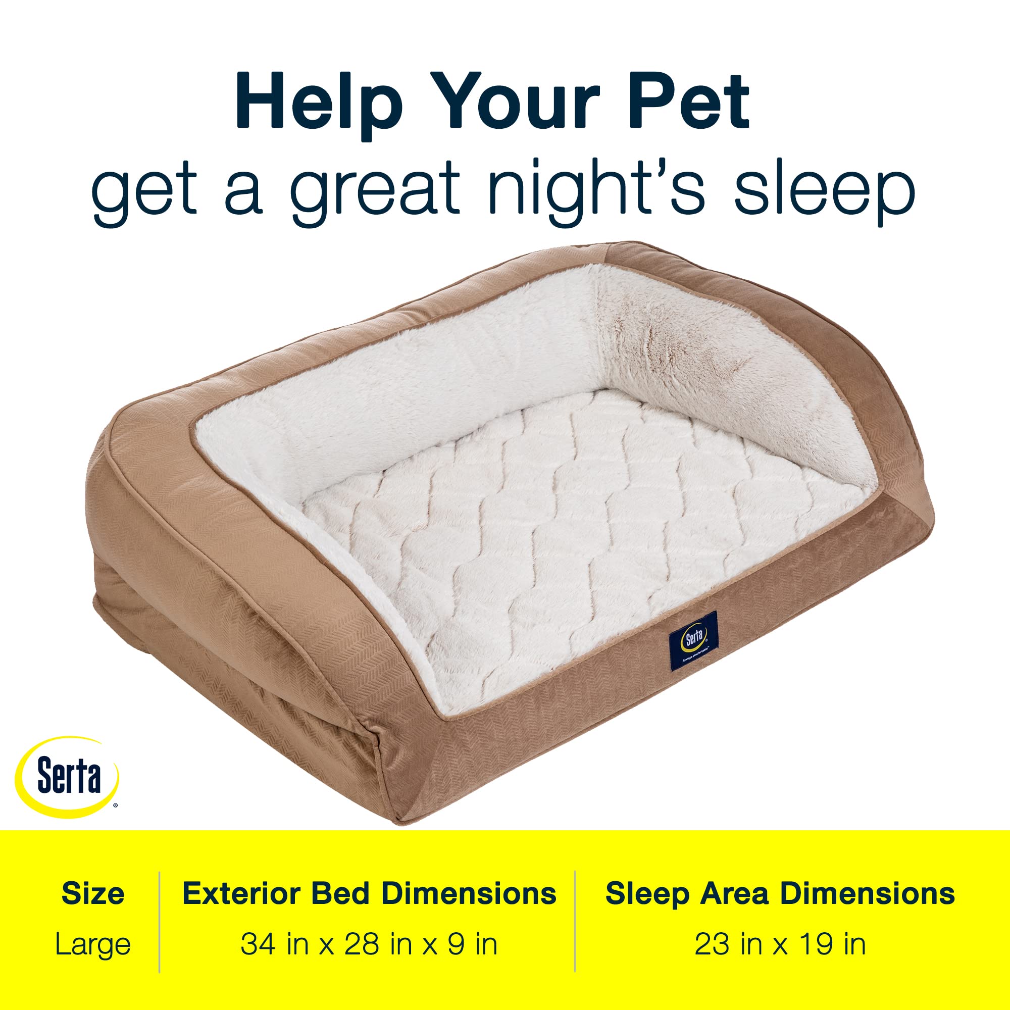 Serta Orthopedic Quilted Couch Dog Bed For Pets - Desert Sand (Large)