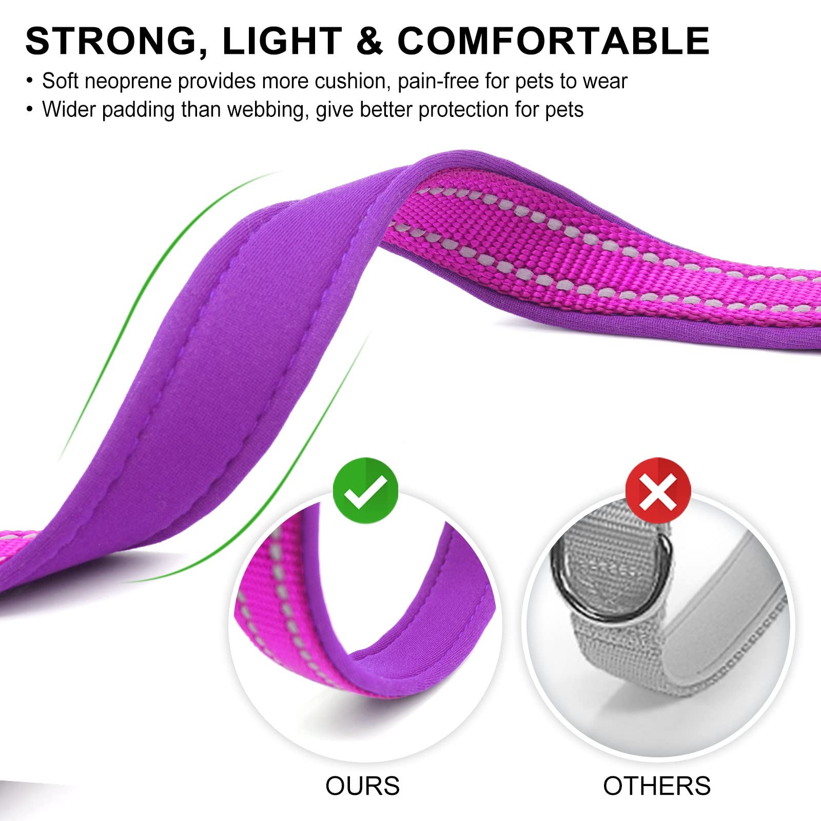 Azuza Reflective Dog Collar With Airtag Holder, Soft Neoprene Padded Pet Collar With Id Tag Ring, Adjustable For Medium Dogs,Pur