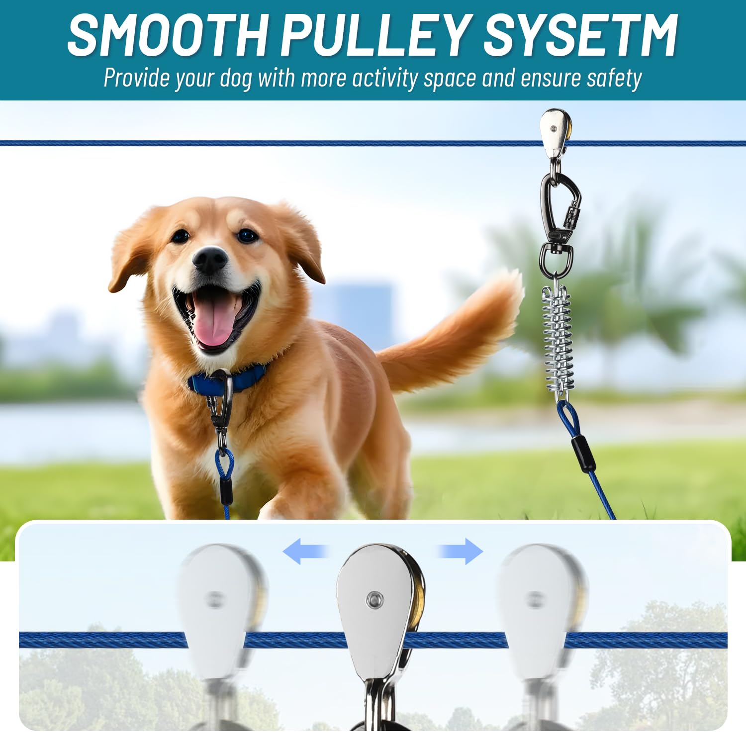 Dog Runner For Yard, Heavy Duty 100Ft Dog Runs For Outside With 10Ft Tie Out Cable, Trolley System Zipline For Large Dogs Up To