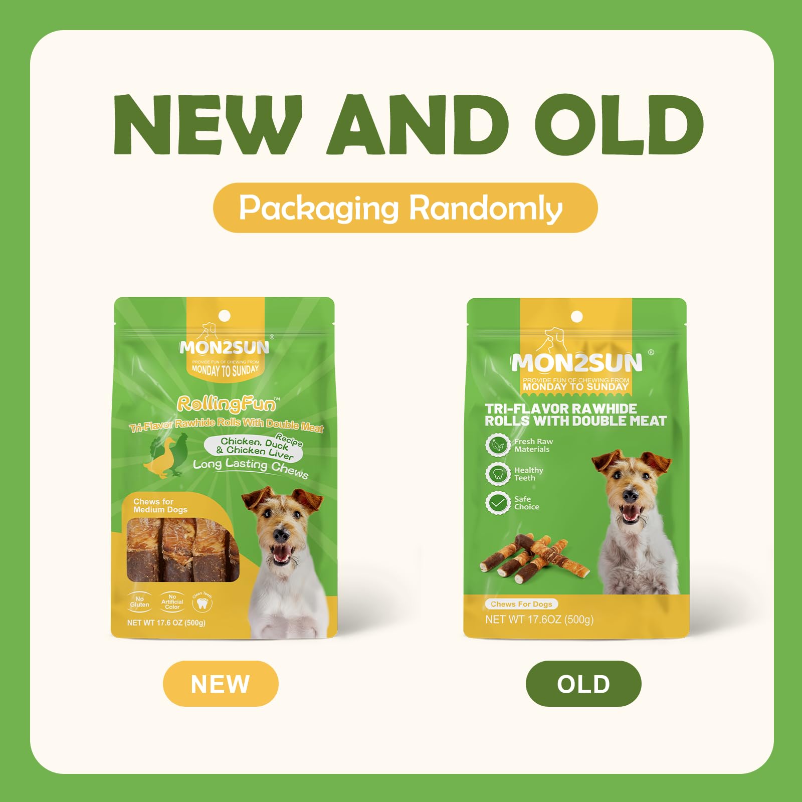 MON2SUN Dog Treats, Triple Flavor 6 Inch Chicken Liver Duck and Chicken Wrapped Rawhide Sticks, Teeth Cleaning Snacks for Medium