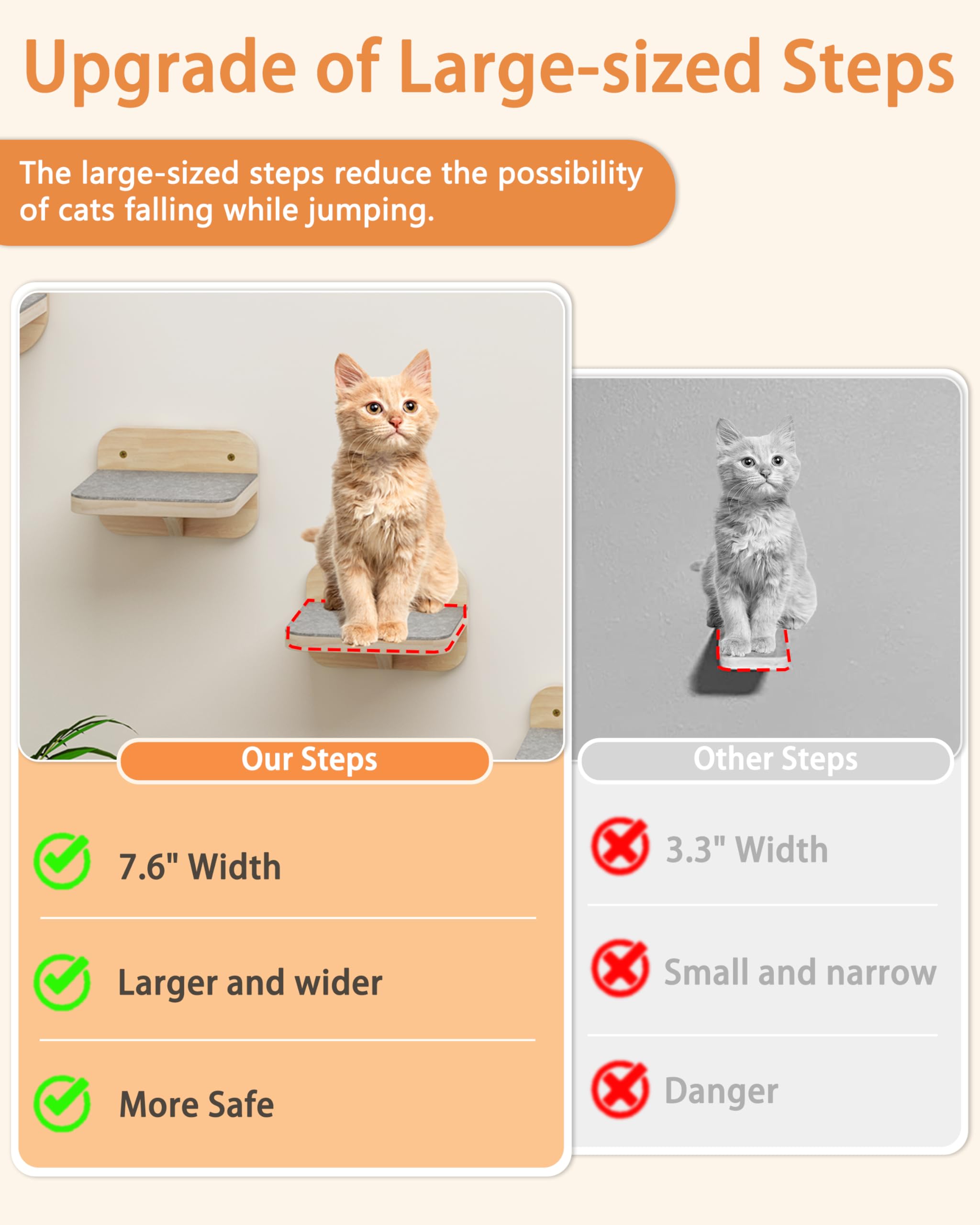 Megidok Cat Wall Furniture - Corner Climbing Shelf with 3 Wide Steps, Wood Color, Model JRX-Cat MW, for Cats up to 22 lbs