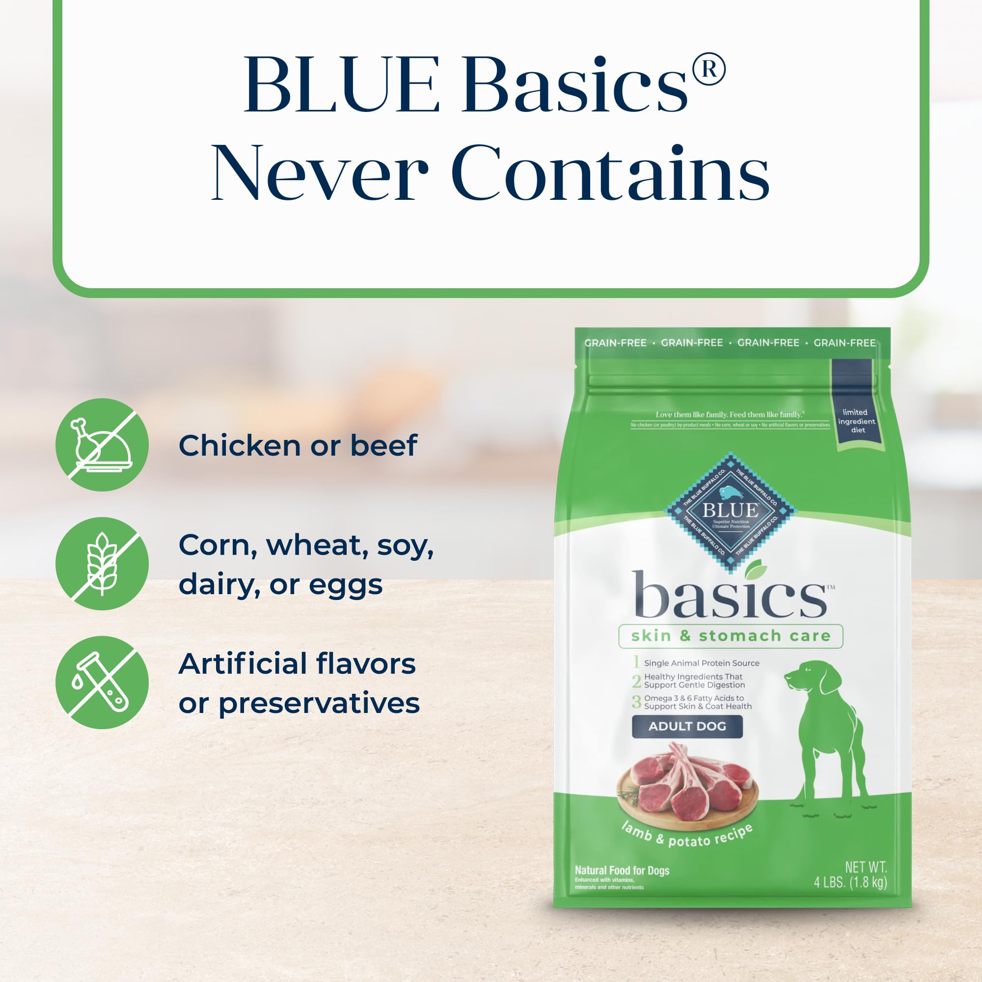 Blue Buffalo Basics Adult Grain-Free Dry Dog Food for Skin & Stomach Care, Limited Ingredient Diet, Made in the USA with Natural