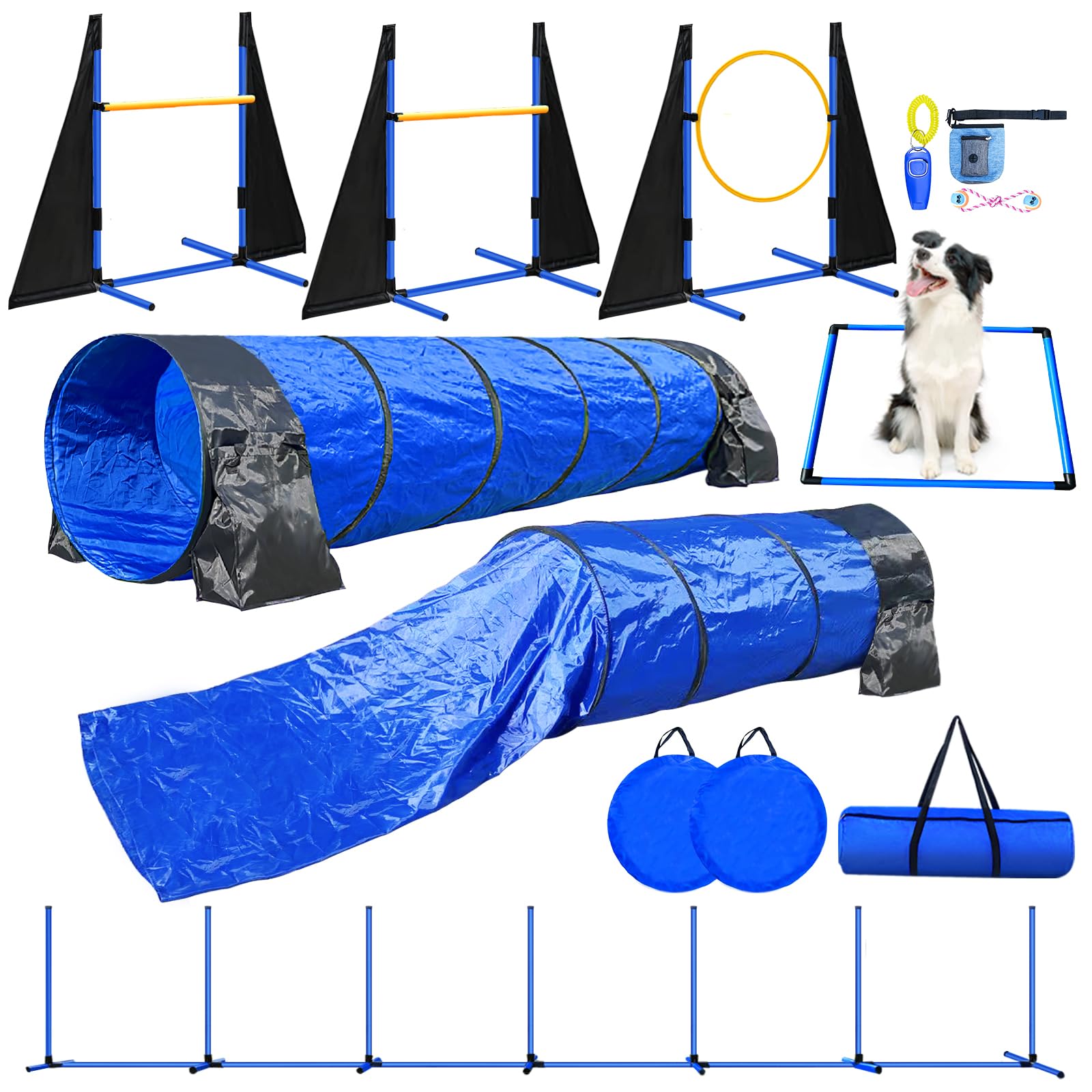 Jopavo Dog Agility Training Equipment: Dog Agility Course Backyard Set - 13-Piece Kit With 2X10Ft Tunnels (Sandbags), 2 Adjustab