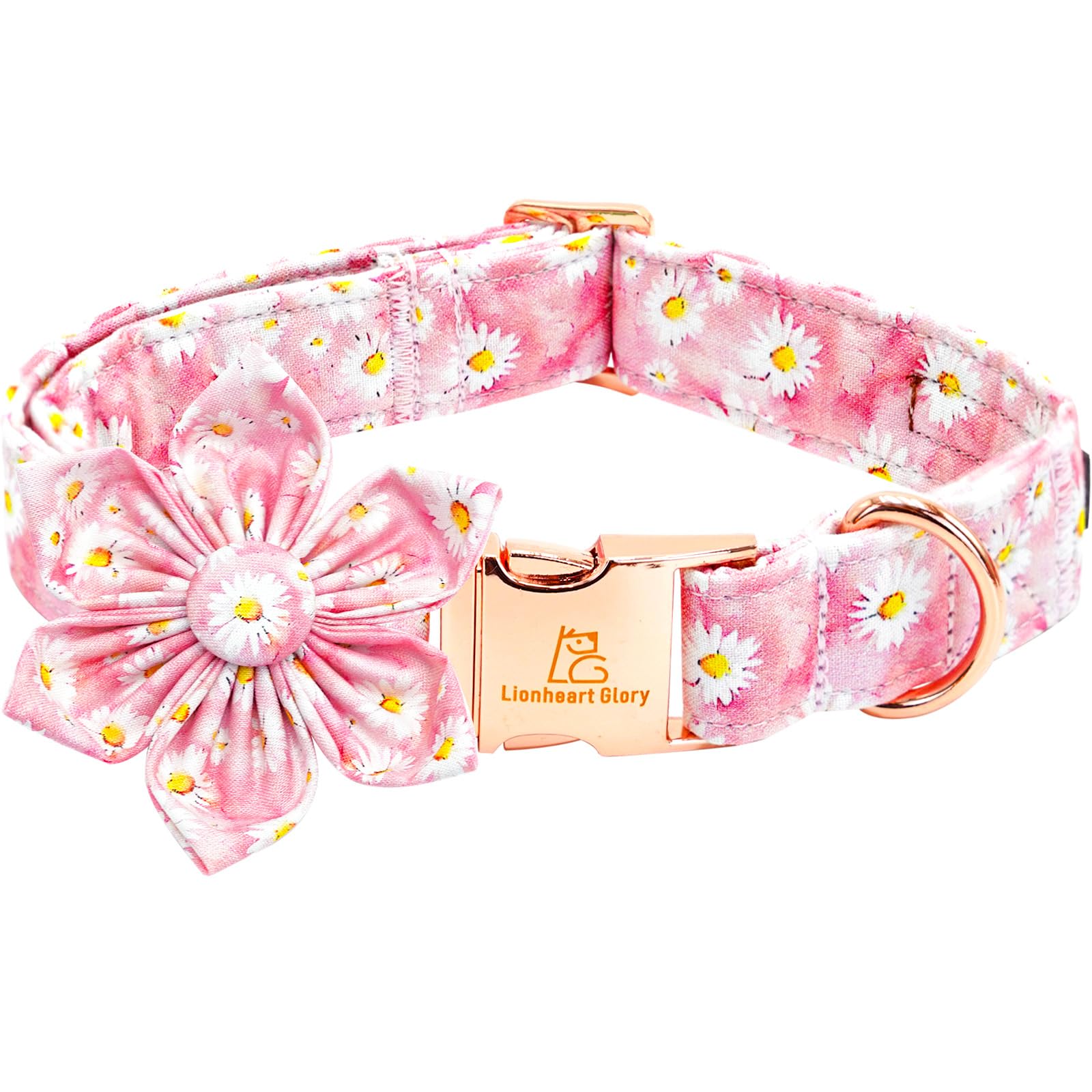 Lionheart Glory Dog Collar With Flower Pink Floral Pattern Dog Collar For Large Dogs, Adjustable Soft Sturdy Girl Collars Flower