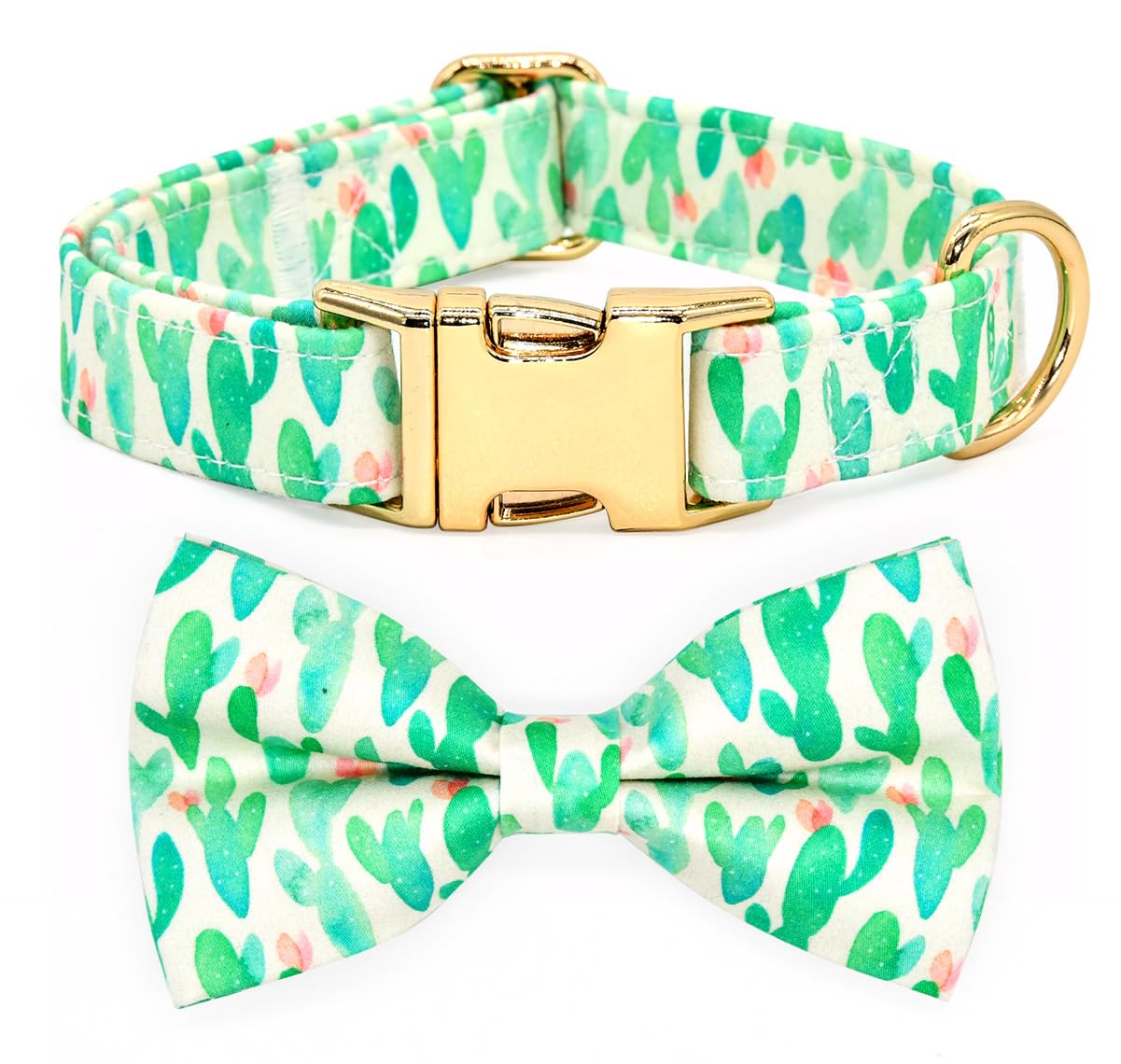 Cacti Cat/Dog Bowtie Collar, Green Summer Collar Accessory For Dogs, Gifts For Dogs Meeting For The First Time, Medium 12-20 Inc