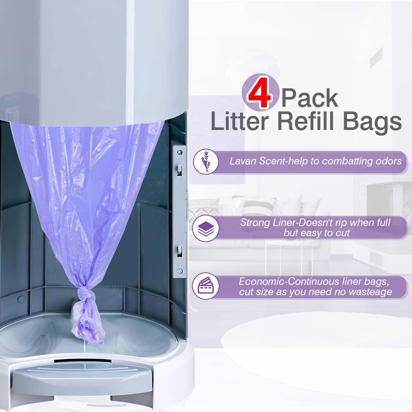 RUZAKO Litter Refill Bags - 4 Pack, 36ft Plastic Waste Liners Compatible with Litter Champ
