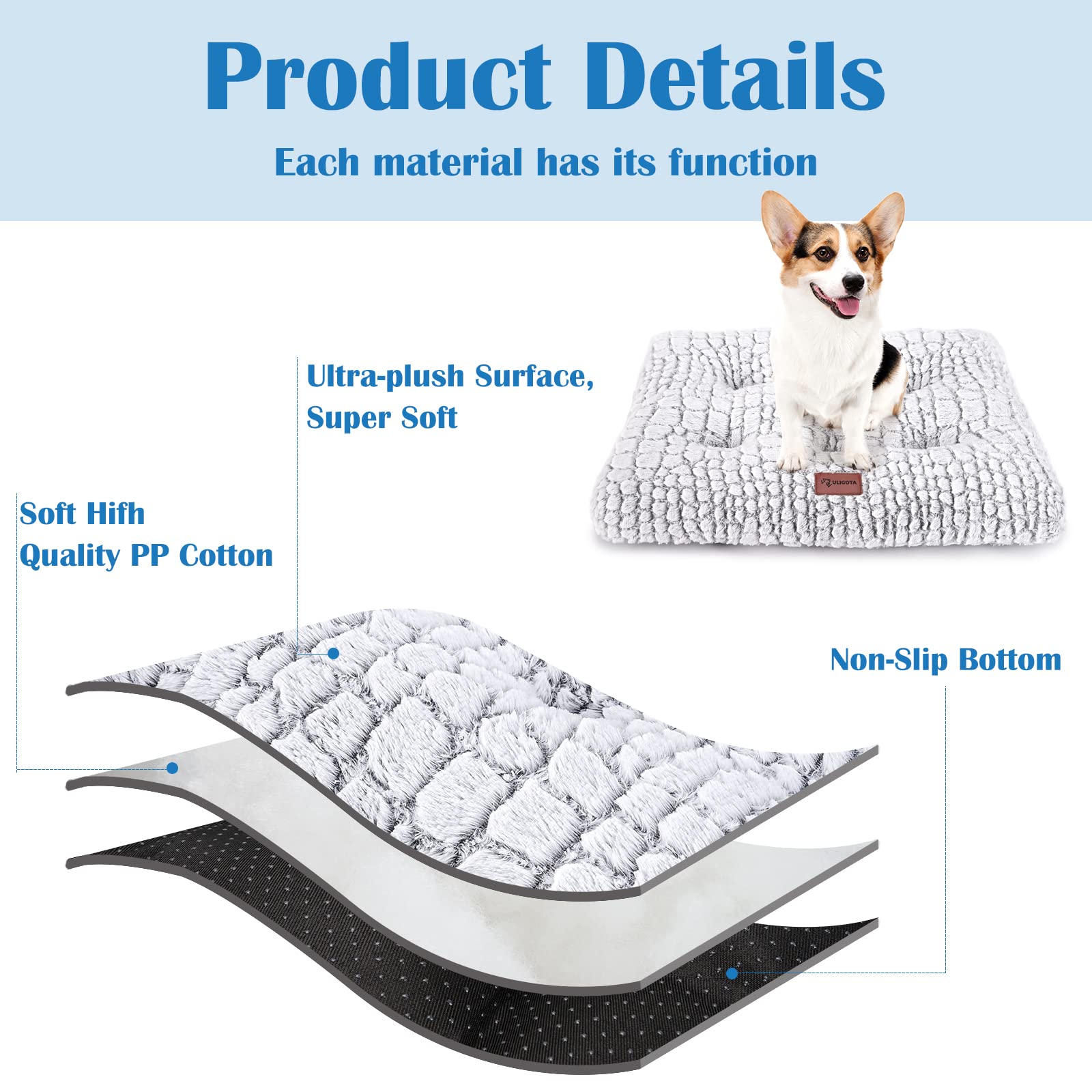 Uligota Dog Bed Crate Mat Plush Kennel Pad For Small To Large Dogs - Soft, Anti-Slip, Comfy