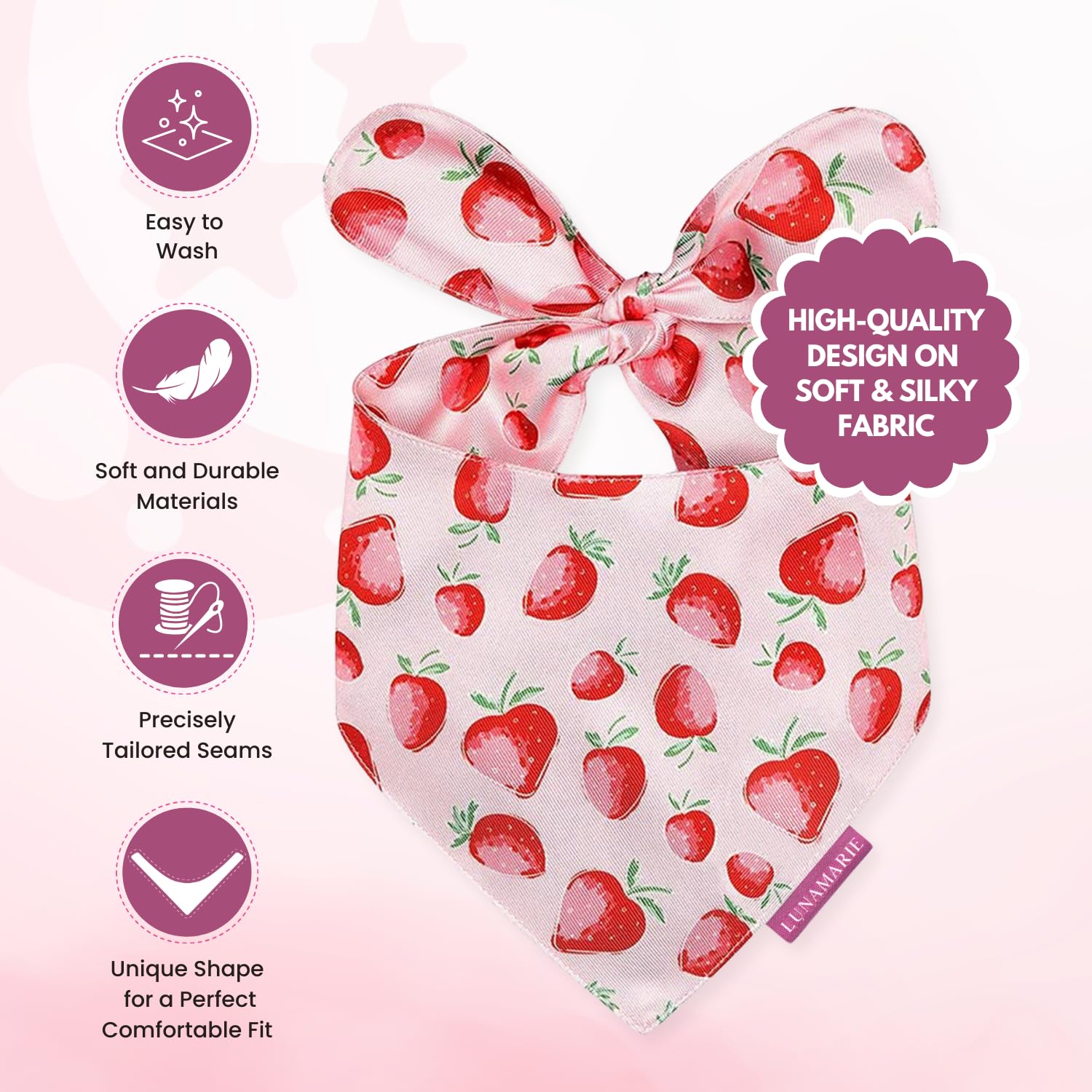 Lunamarie - Luxury Dog Bandanas - Cute Unique Designs | Premium & Silky Poly Fabric | 100% Handmade Custom Shape Dual Layered Sm