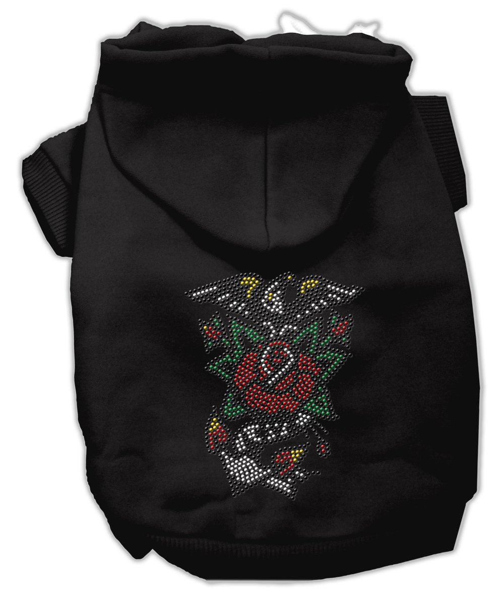 Pet, Dog & Cat Hoodie Nailhead Rhinestone, "Eagle Rose" Black SM (3-6 lbs.)