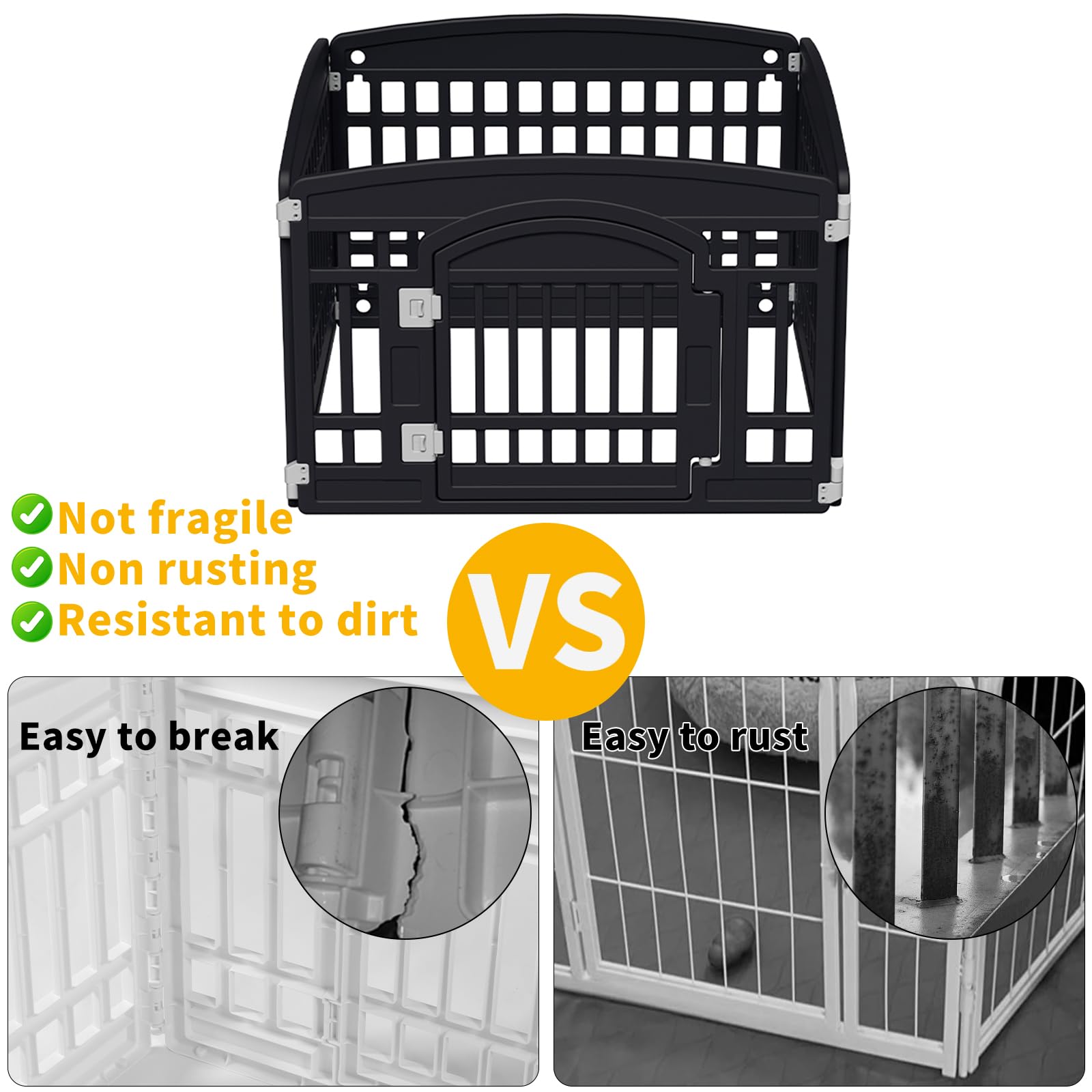 Gupamiga Pet Playpen - Foldable 4-Panel Exercise Pen for Small Dogs - Heavy Plastic, Mesh Top, Black (33.5x33.5 Inches)