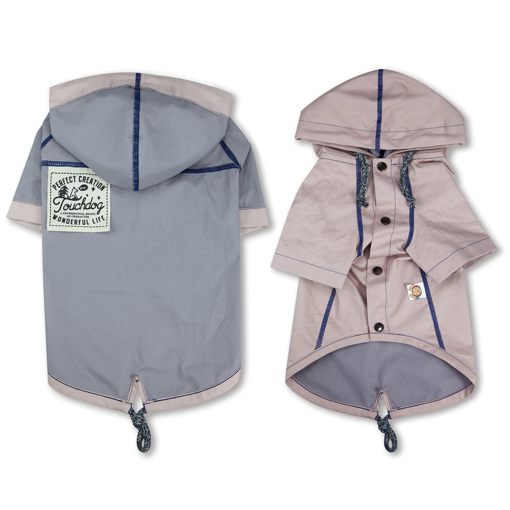 Touchdog 'Cloudburst' Reversible Dog Raincoat - Waterproof Dog Coat And Adjustable Rainbreaker Pet Raincoat Or Outdoor Dog Jacket With Built-In Hood