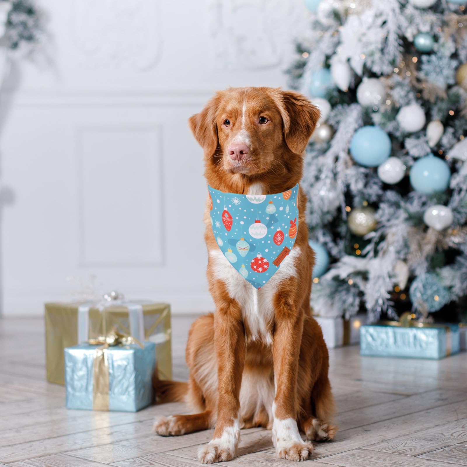 Ptdecor Christmas Dog Bandana, Xmas Light Bulb Santa Reversible Holiday Dog Scarf, Triangle Christmas Bandanas For Large And Ext