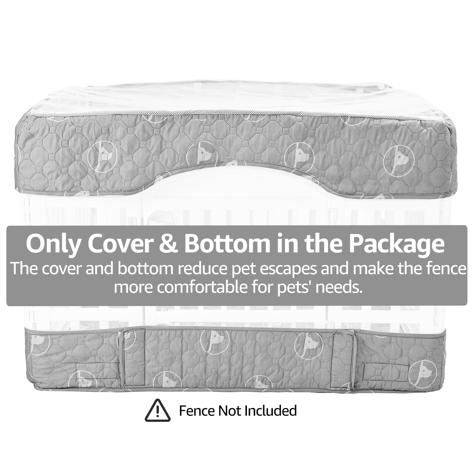 PJYuCien Dog Playpen Bottom Pad & Cover, 36" 4 Panels, Small, Grey, Polyester, Model 24BT-Grey